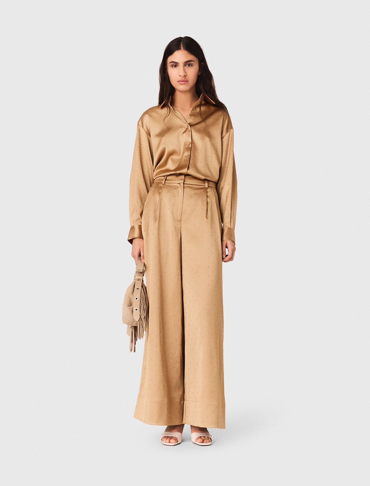 Satinhemd Mit Strass - Beige - Größe 32 - Maje