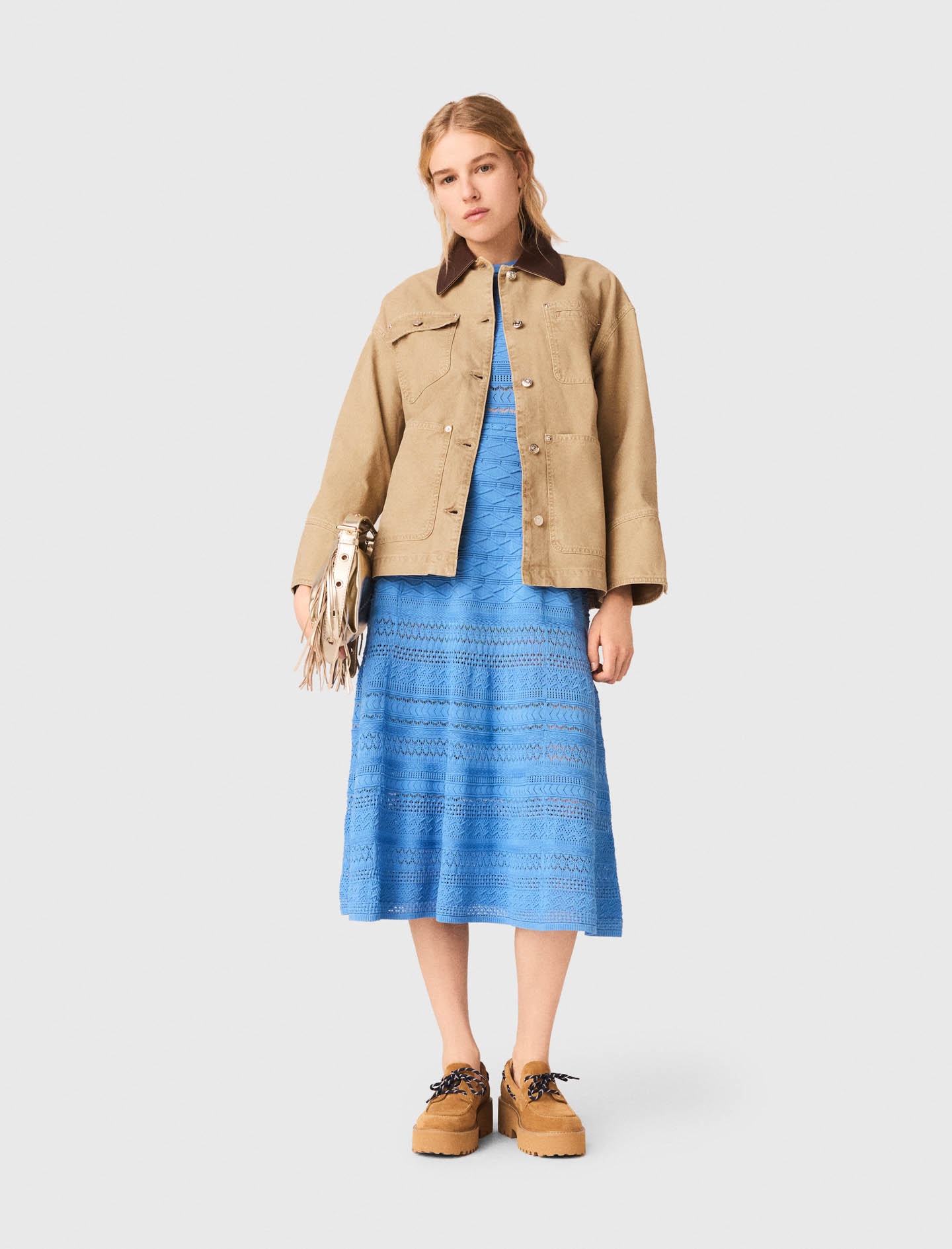 Jeansjacke Mit Plissee Am Rücken - Beige - Größe 34 - Maje