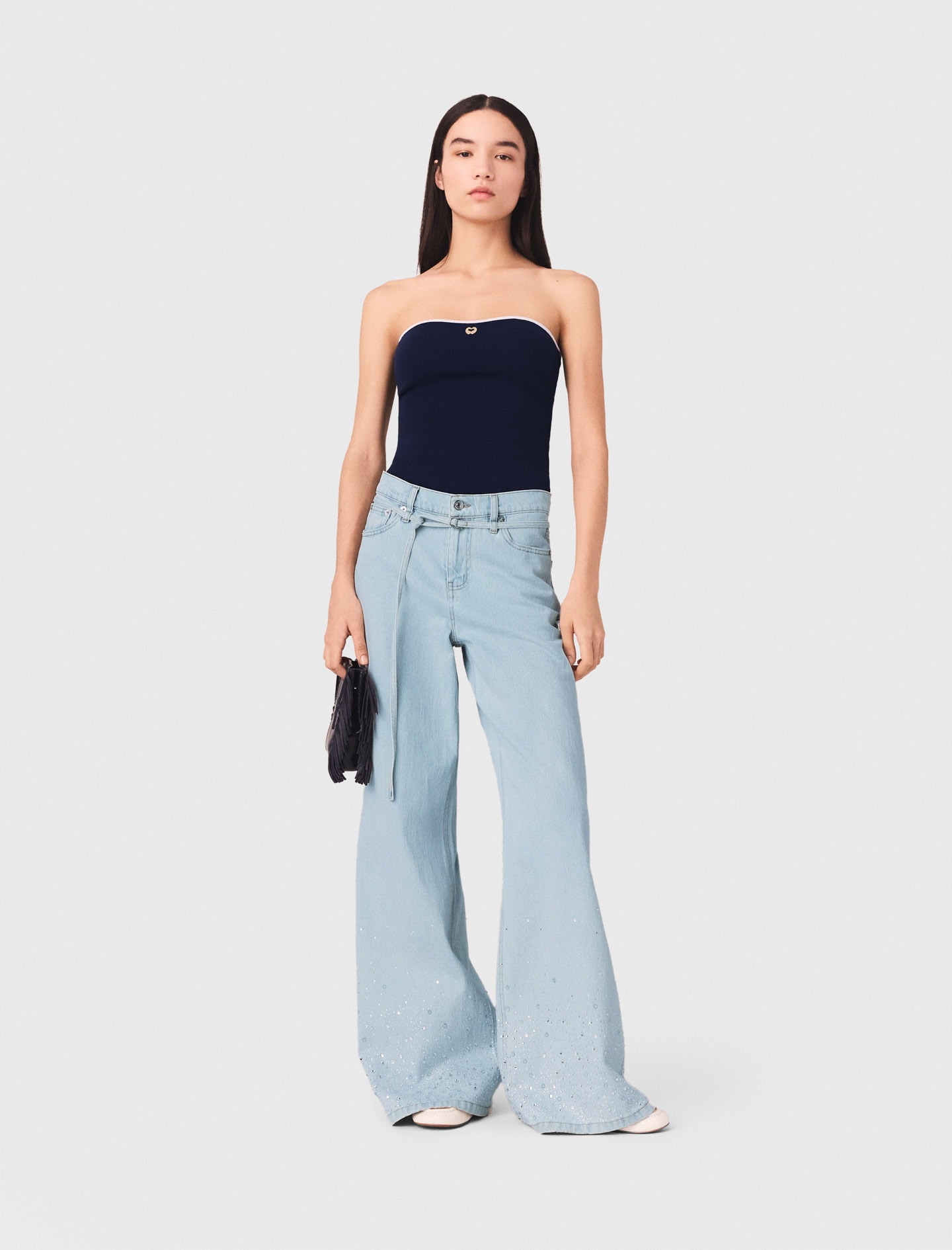 Weite Jeans Mit Strass - Blau - Größe 34 - Maje