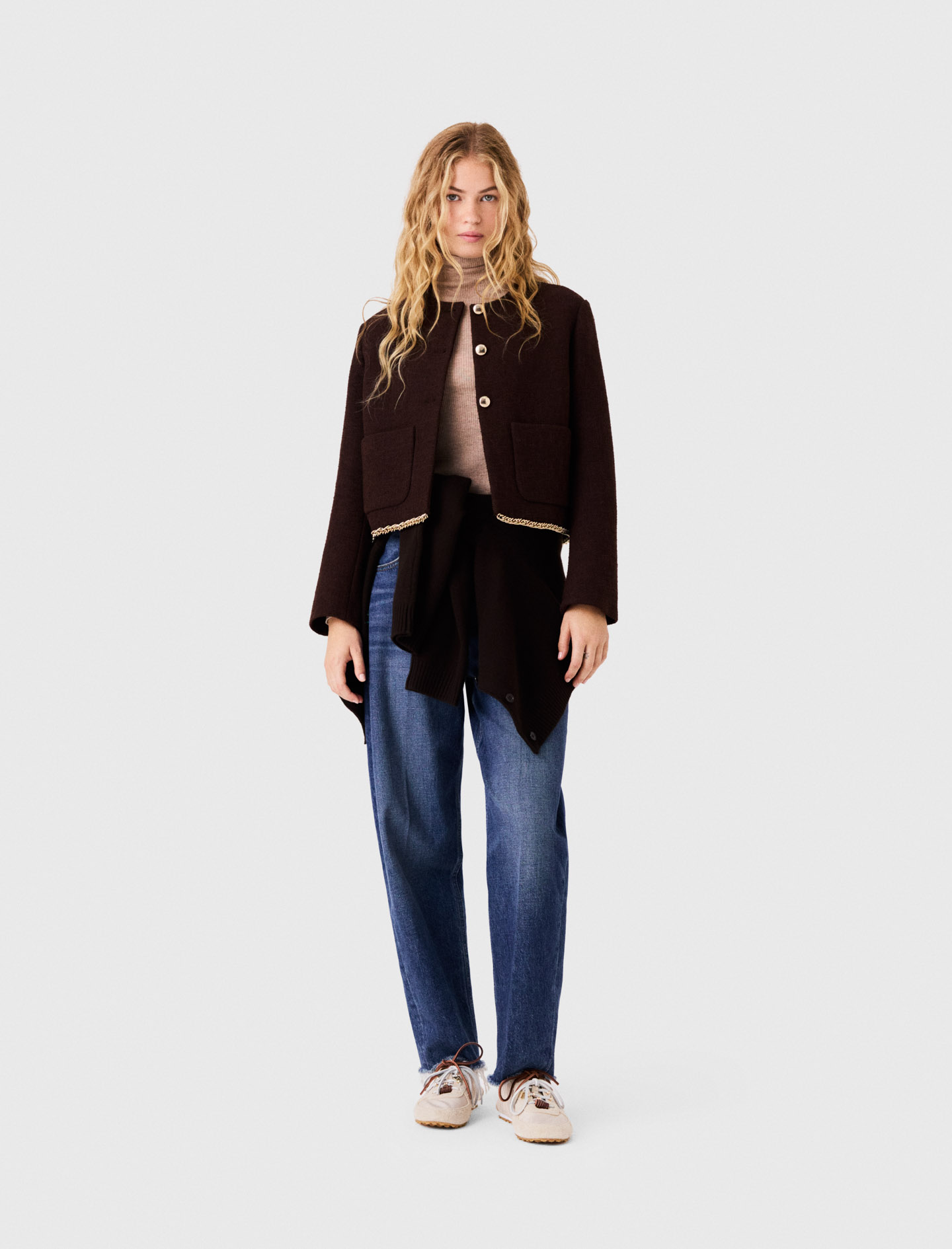 Tweed-jacke Mit Kettenborte - Dunkelbraun - Größe 38 - Maje