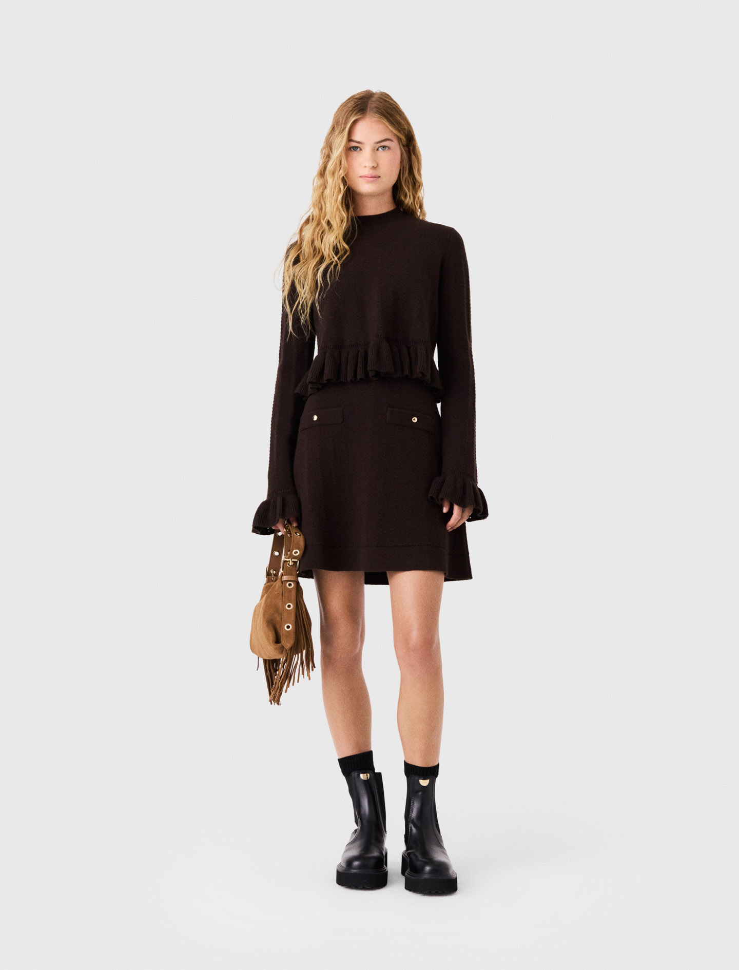 2-in-1-strickkleid Mit Pullover - Dunkelbraun - Größe 34 - Maje