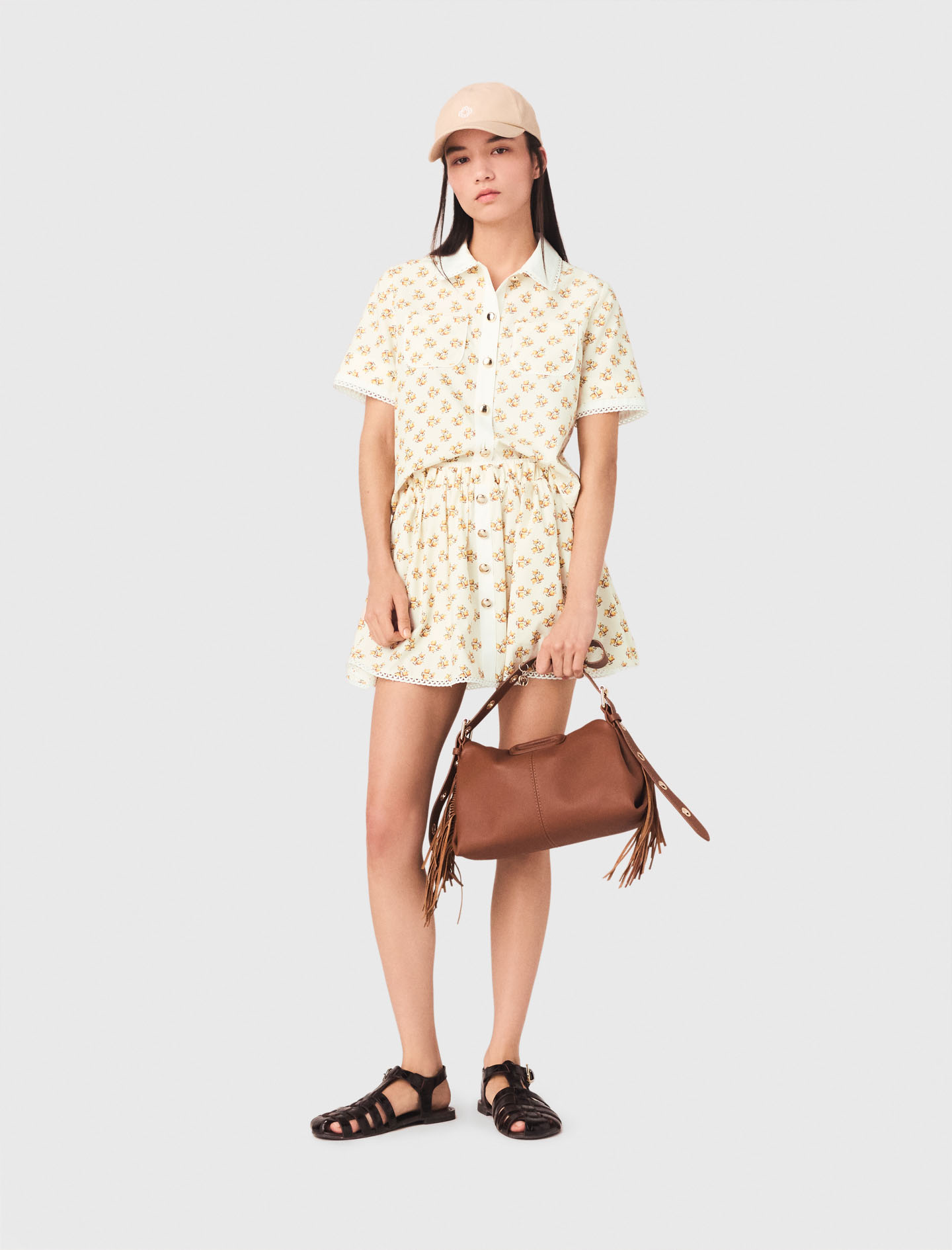 Bedrucktes Hemd Mit Zackenlitze - Jaune Petites Fleurs Print - Größe 34 - Maje