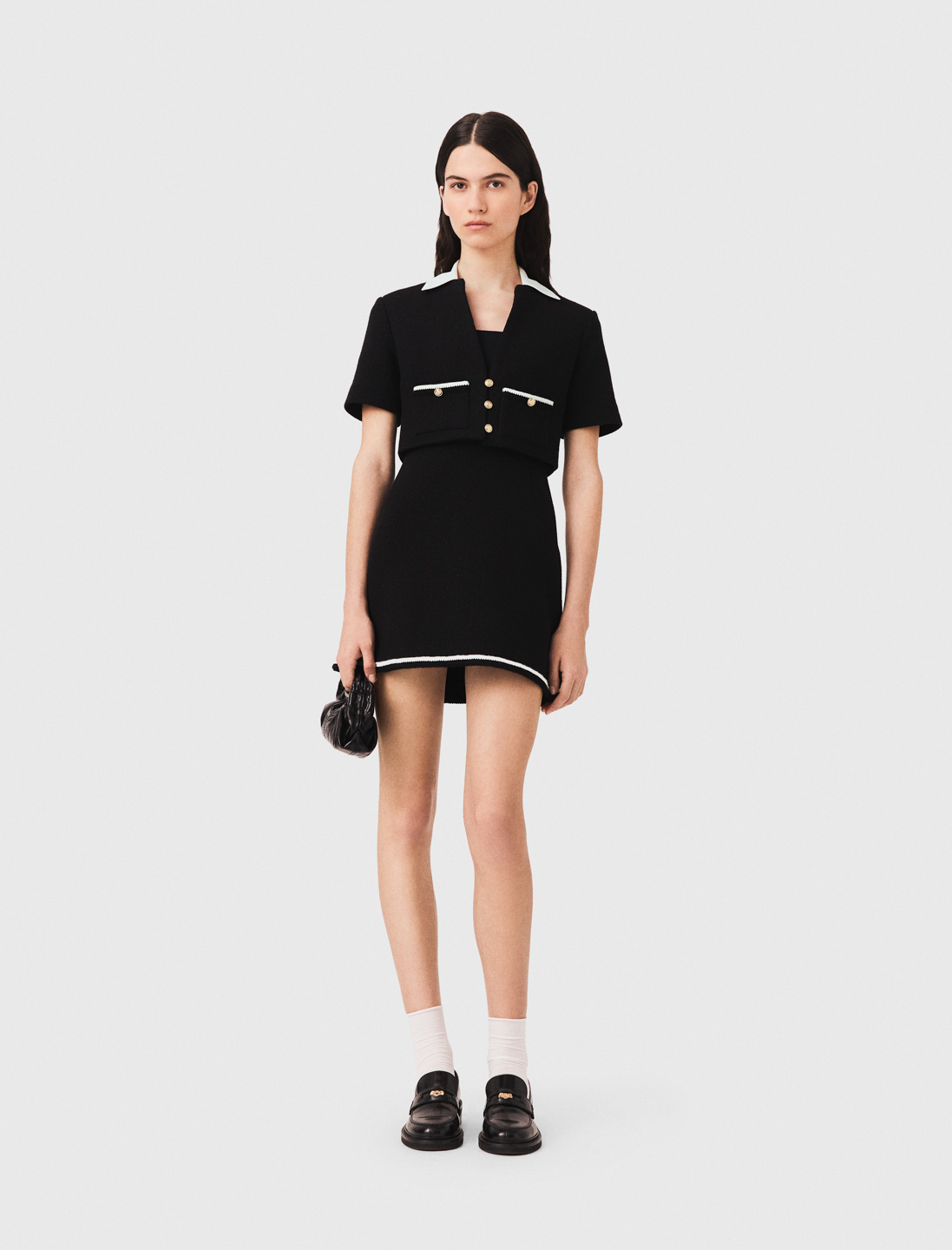 2-in-1 Tweed-kleid - Schwarz - Größe 40 - Maje