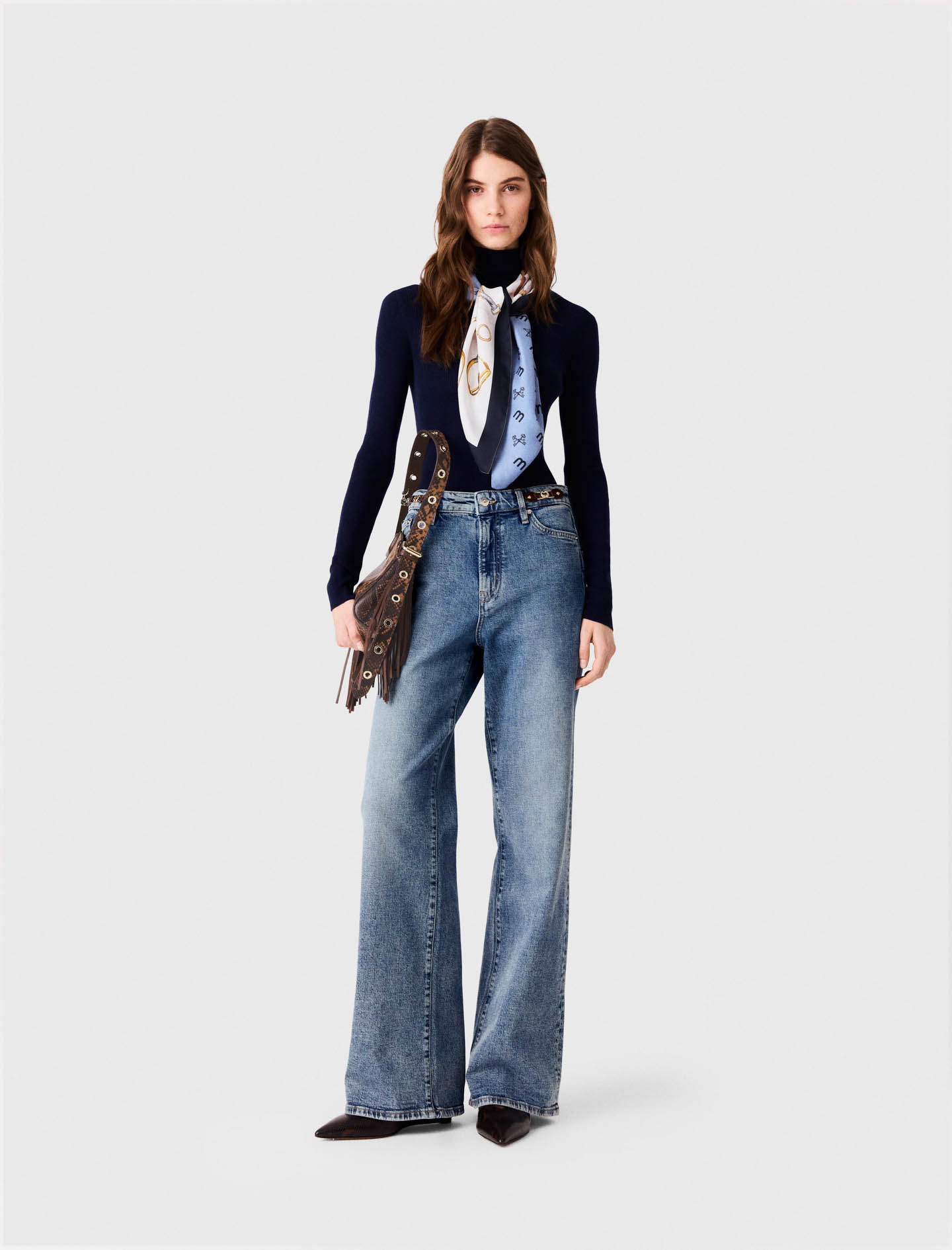 Weite Jeans Mit Lederschnallen - Blau - Größe 36 - Maje