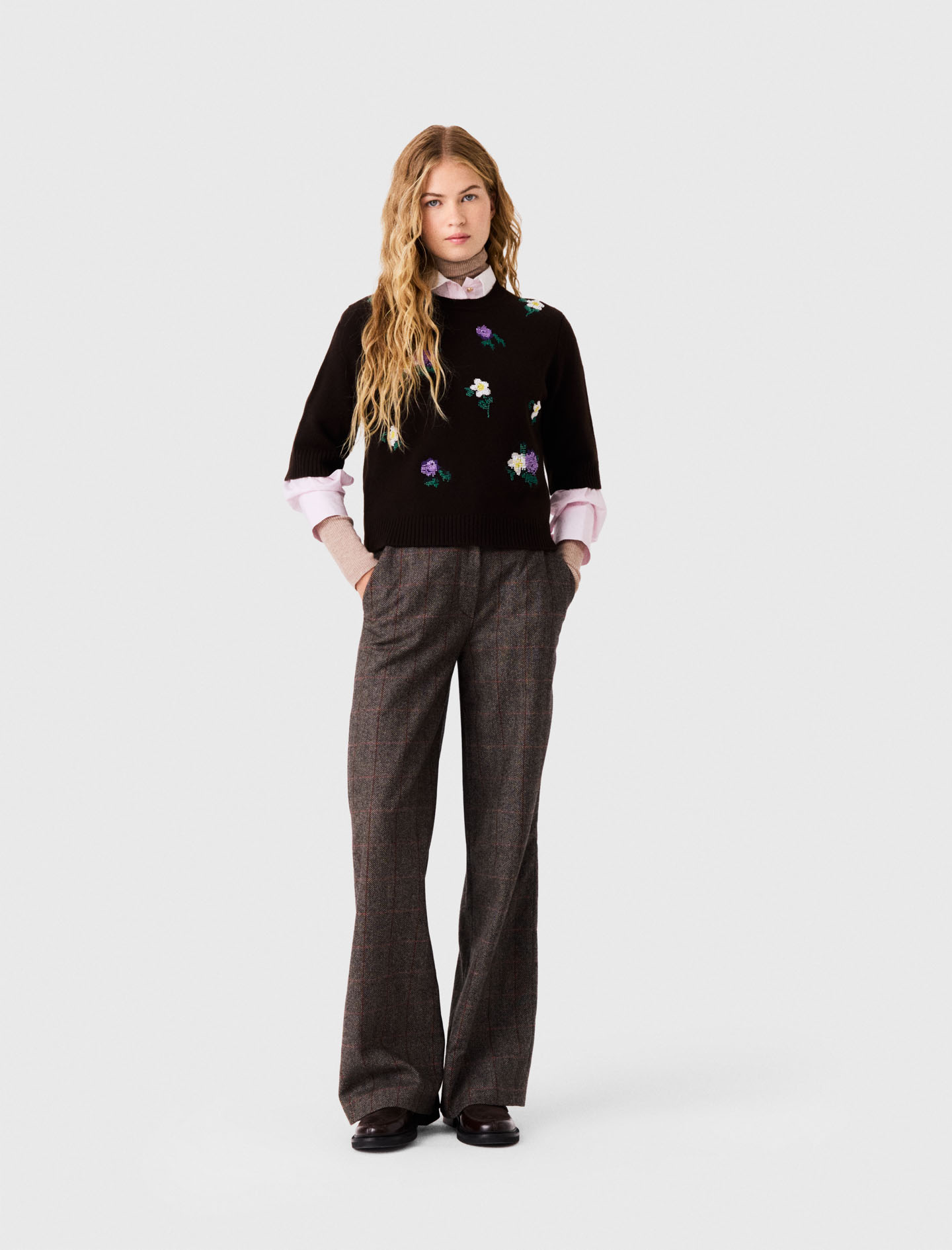 Pullover Mit Blumenstickerei - Braun - Größe 32 - Maje