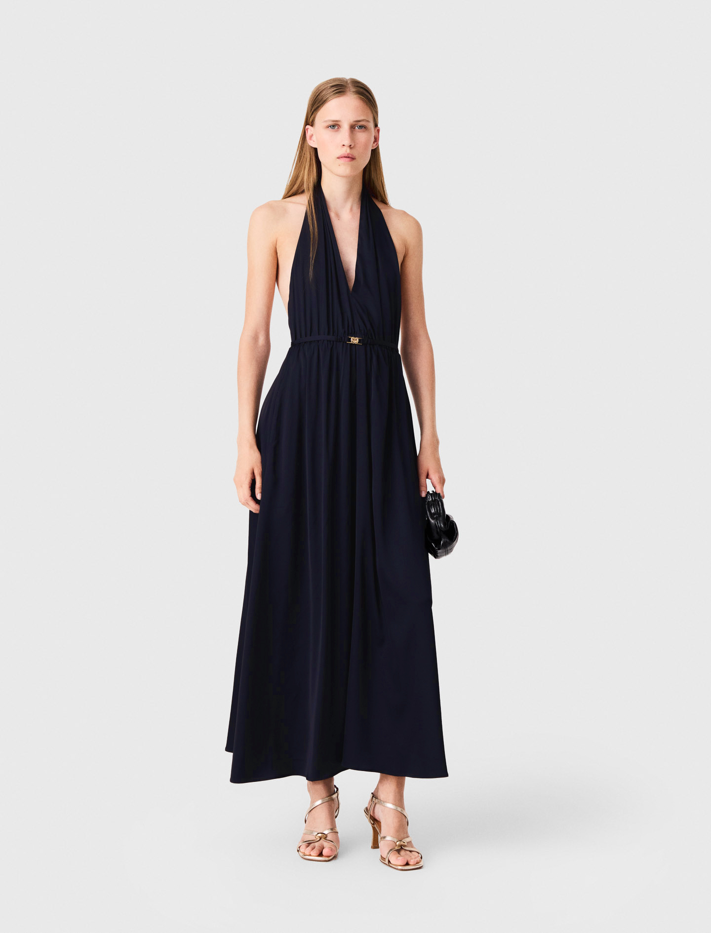 Langes, Rückenfreies Plisseekleid - Marineblau - Größe 38 - Maje