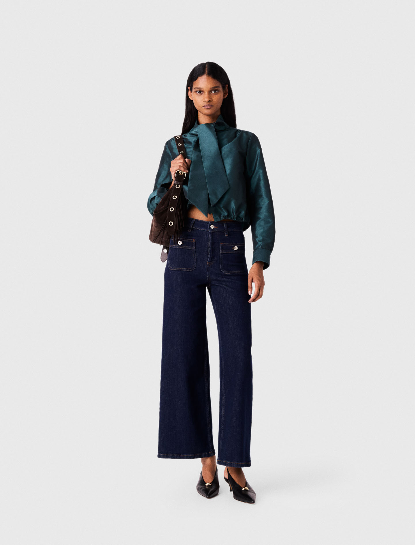 Wide Jeans With Patch Pockets - Marineblau - Größe 36 - Maje