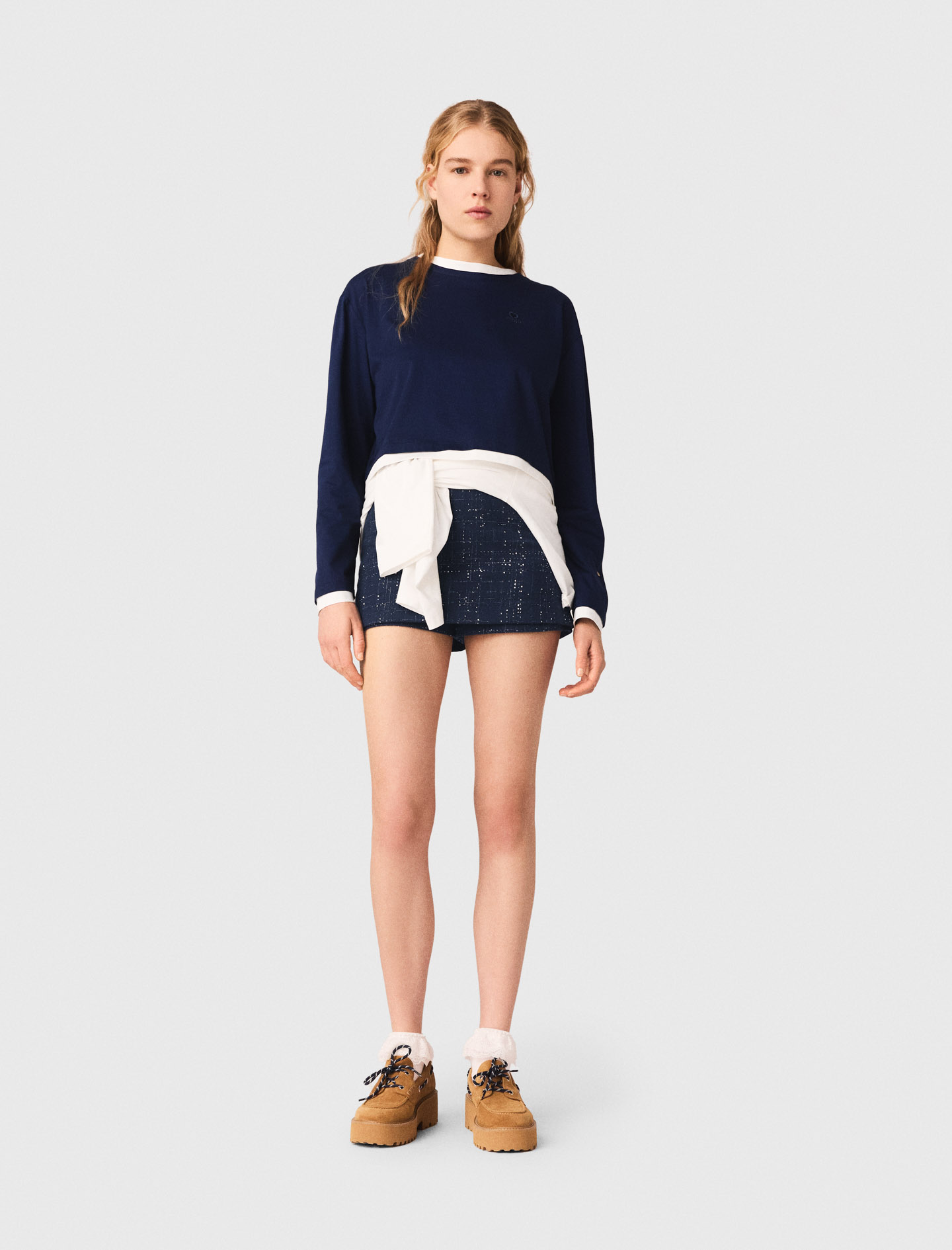 T-Shirt Im Lagen-look - Marineblau - Größe 32 - Maje