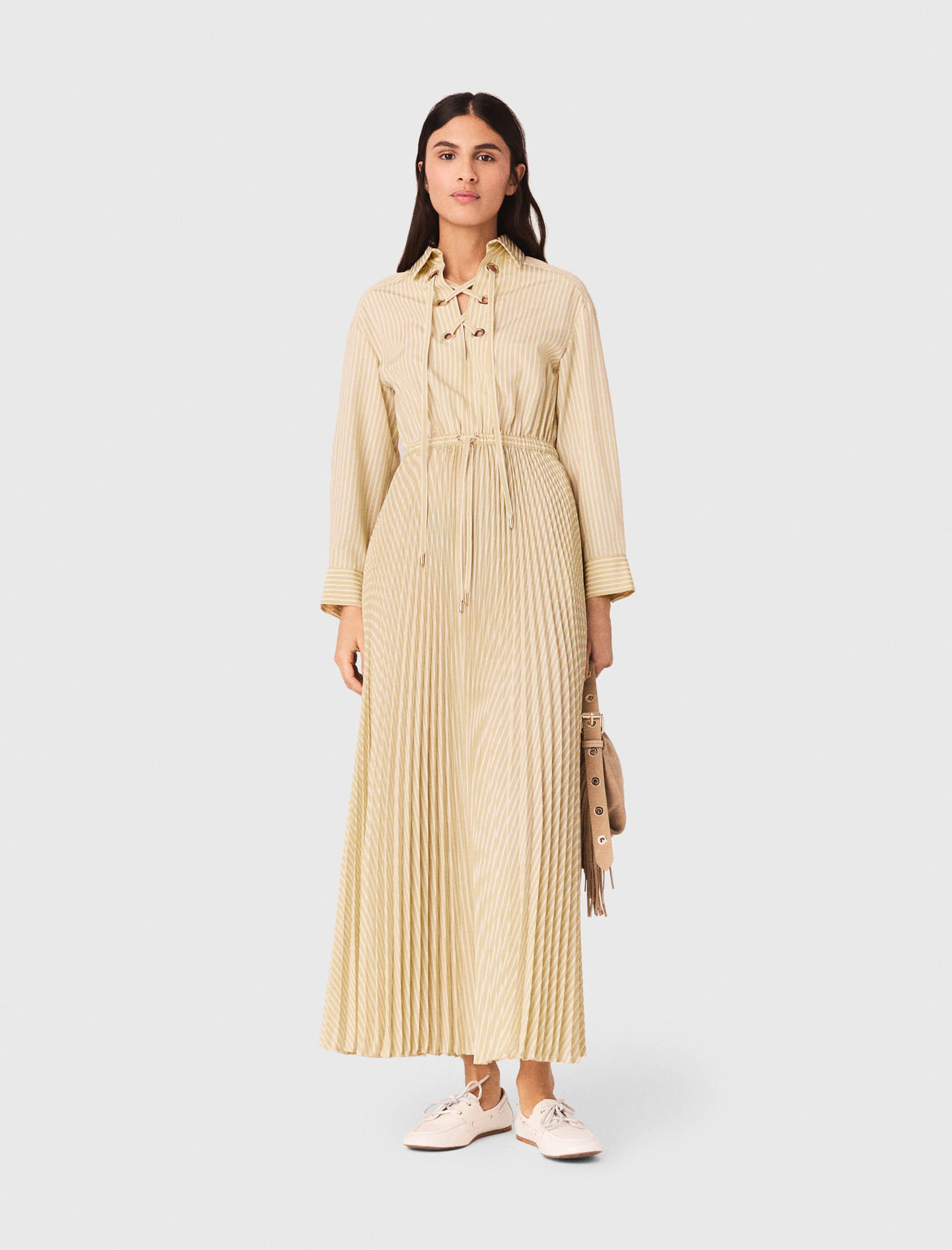 Langes Plisseekleid Mit Ösen - Gelb - Größe 36 - Maje