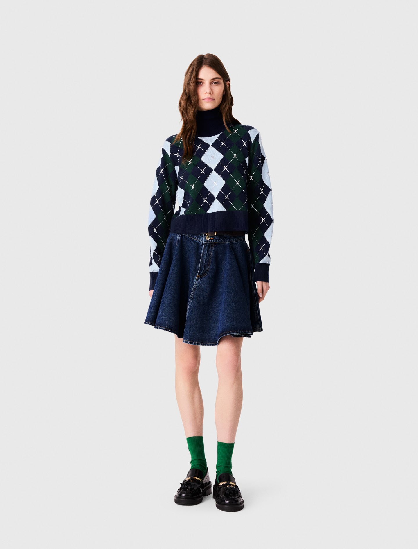 Argyle-pullover Mit Strass - Marine/vert - Größe 36 - Maje