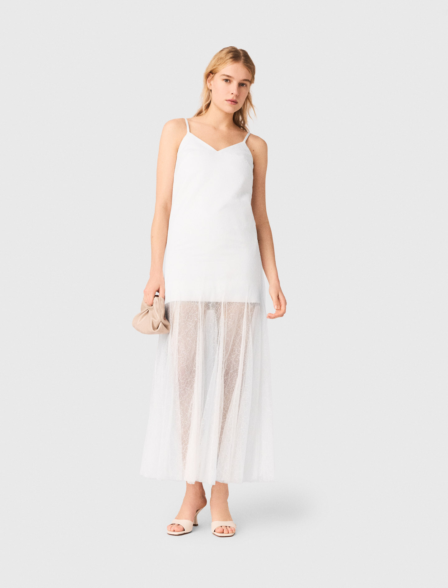 Taftkleid Mit Spitze - Weiß - Größe 36 - Maje