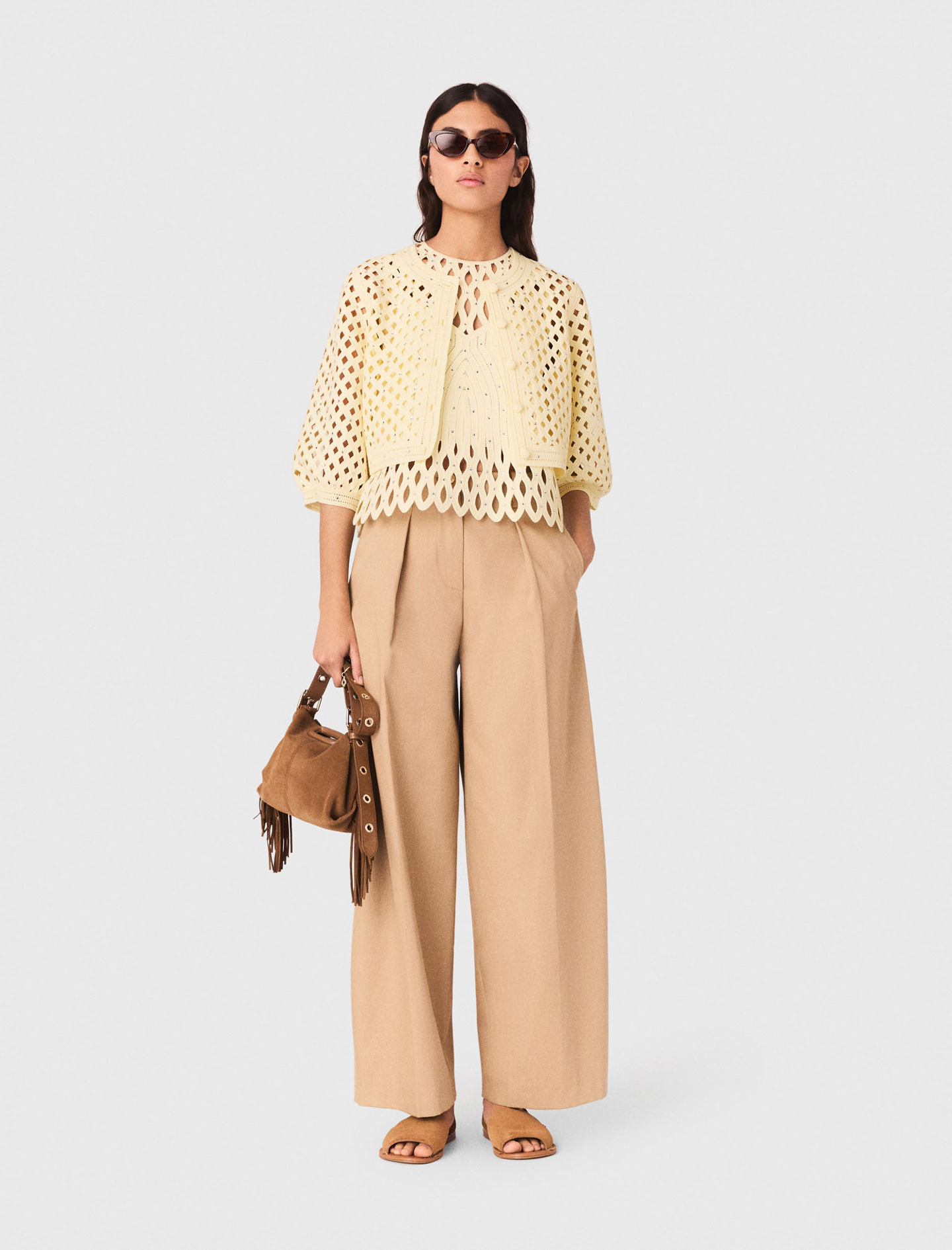 Häkelcardigan Mit Strass - Gelb - Größe 32 - Maje