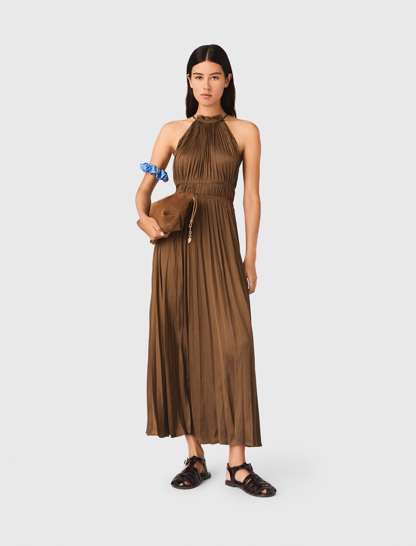 Langes Plissiertes Kleid - Braun - Größe 38 - Maje