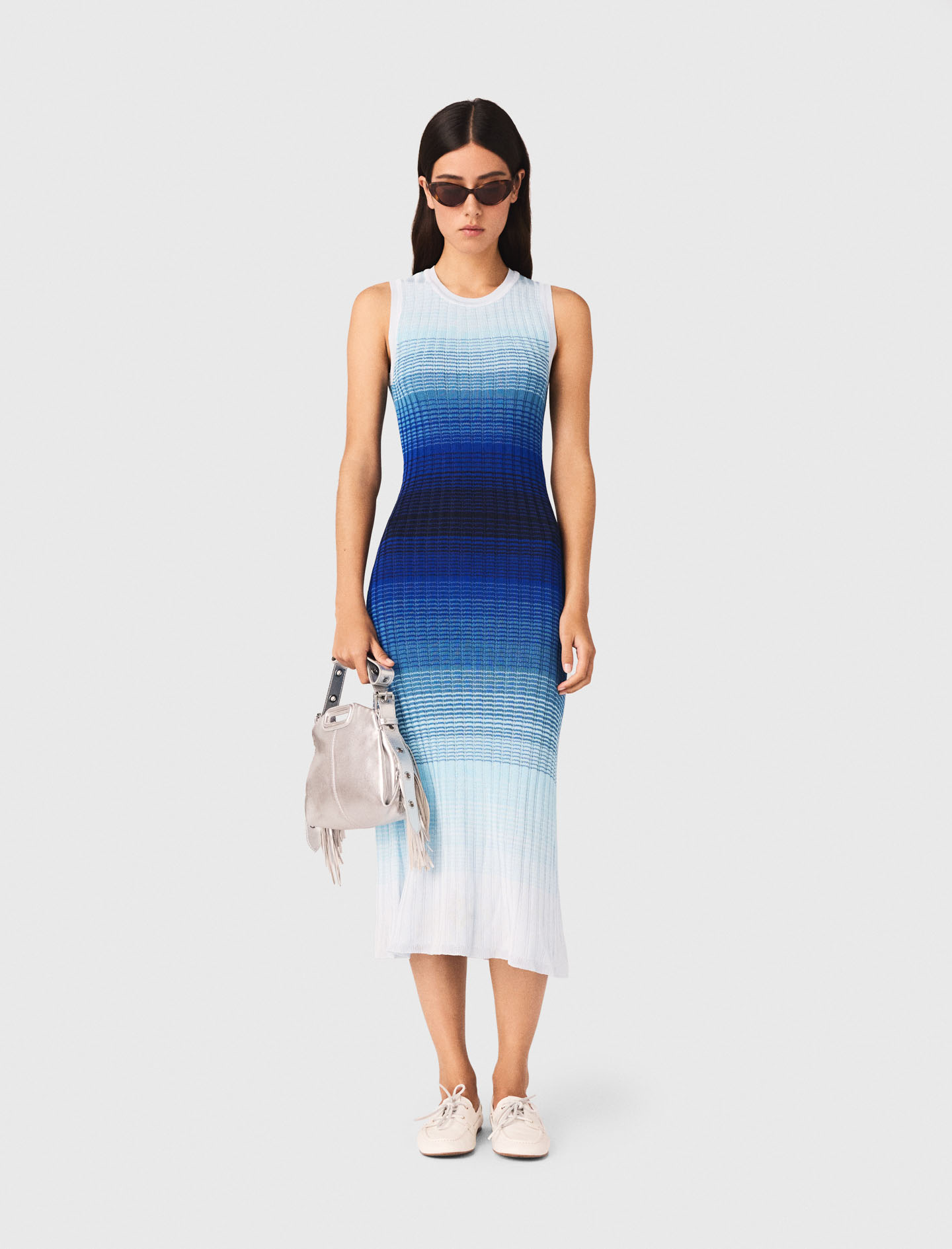 Langes Strickkleid Mit Farbverlauf - Blau - Größe 36 - Maje