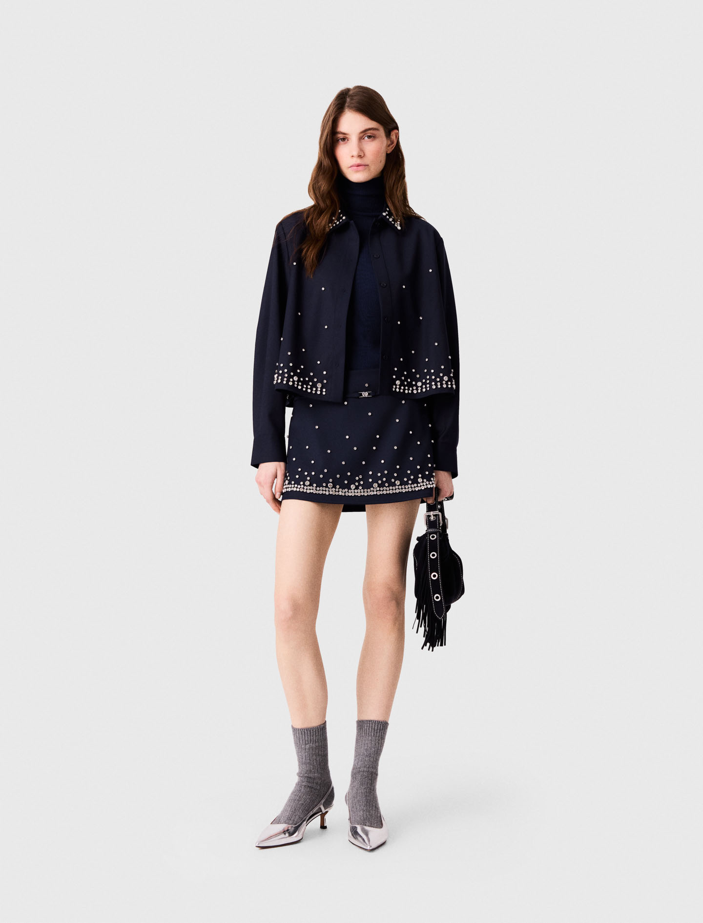 Trompe-l'œil-shorts Mit Strass - Marineblau - Größe 40 - Maje