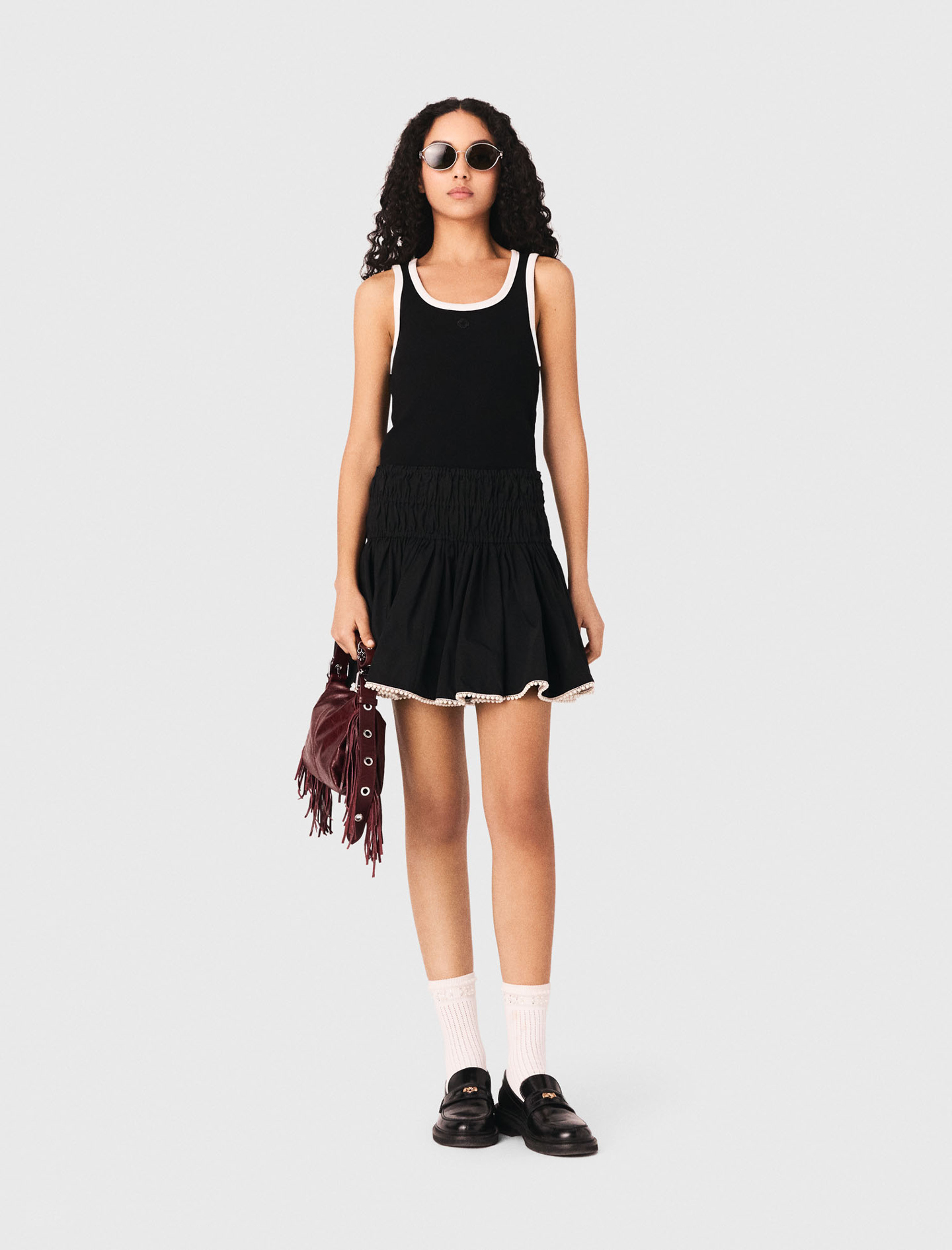 Geripptes Tanktop - Schwarz / Weiß - Größe 32 - Maje