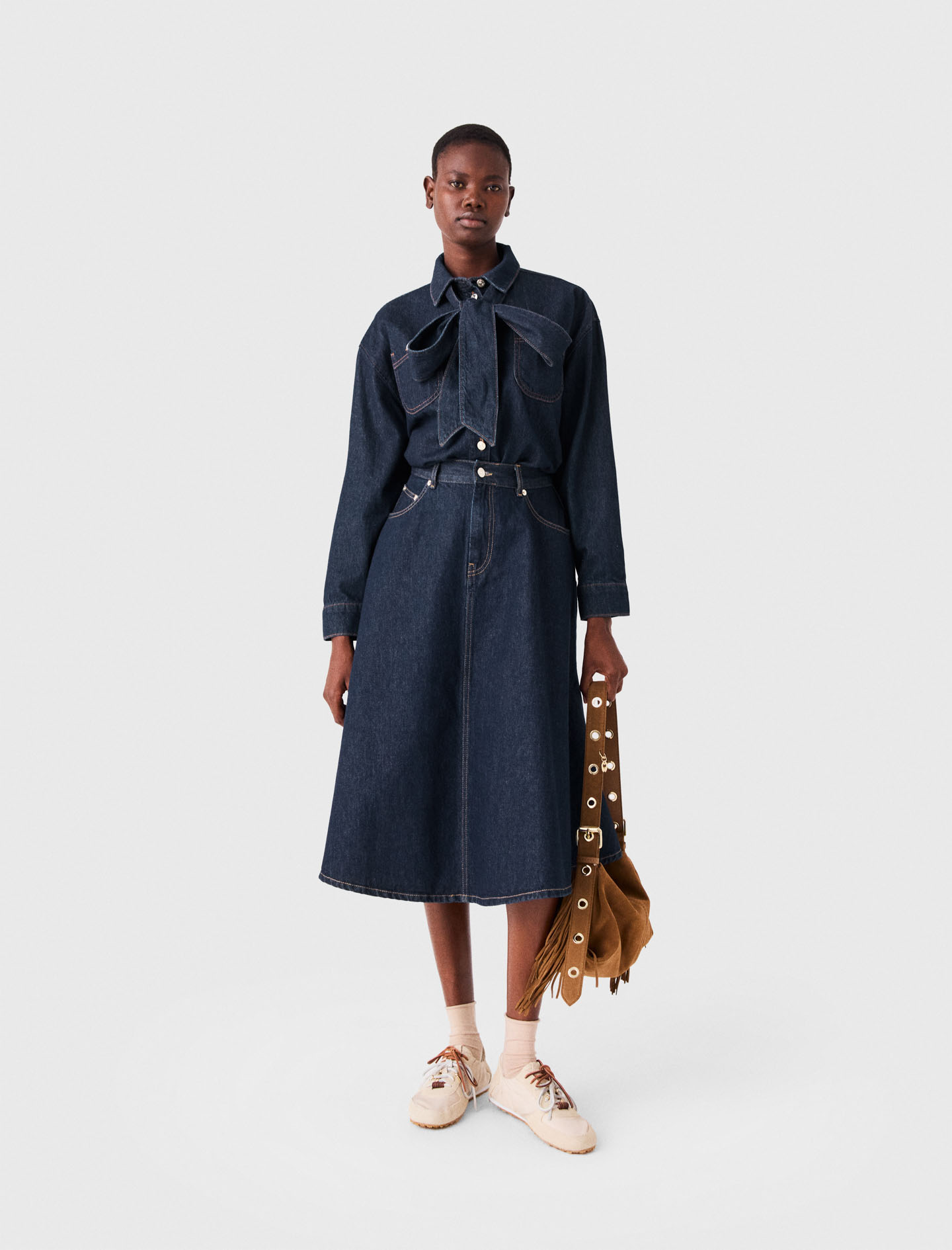 Jeanshemd Mit Lavallière - Marineblau - Größe 36 - Maje