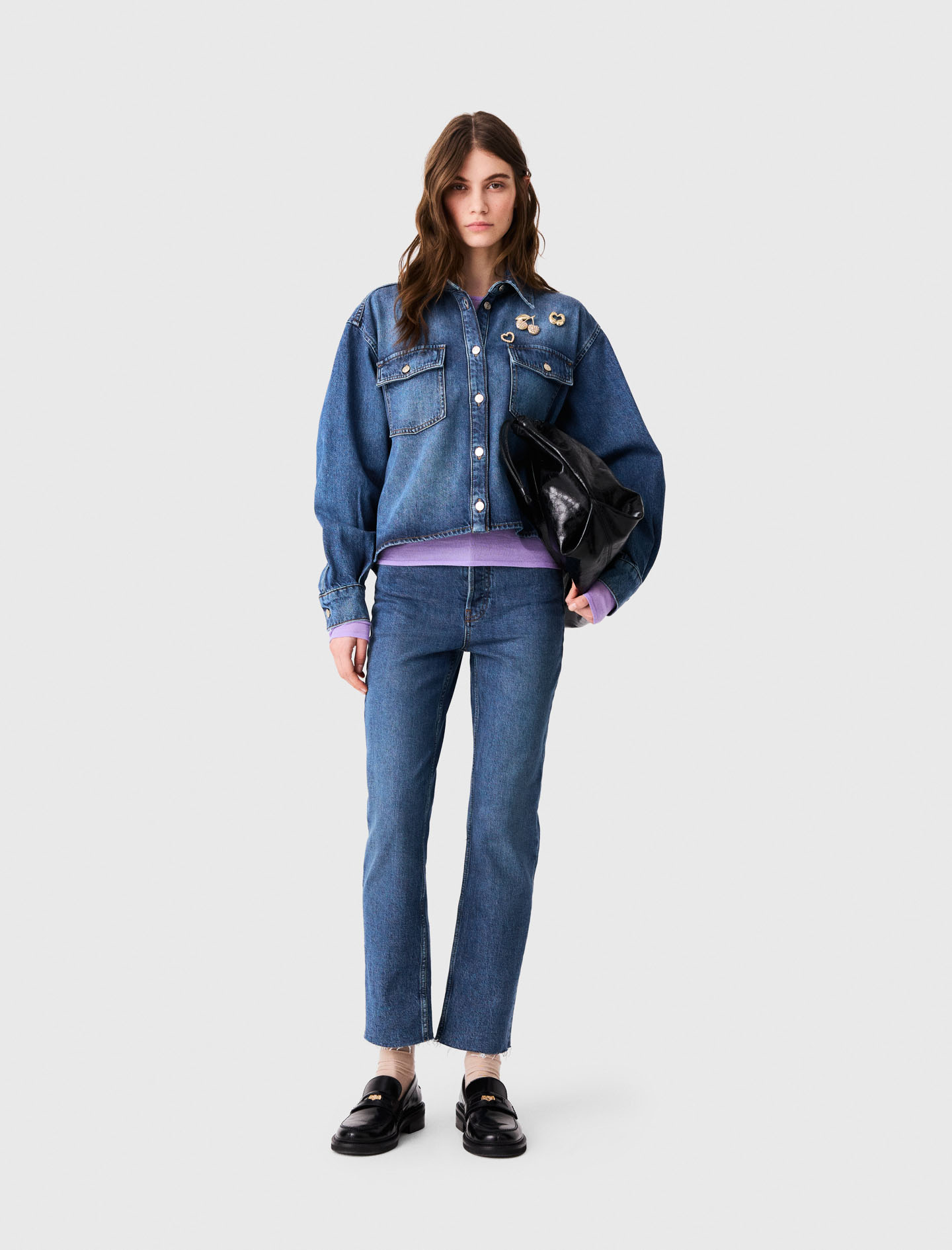 Jeanshemd Mit Broschen - Blau - Größe 32 - Maje