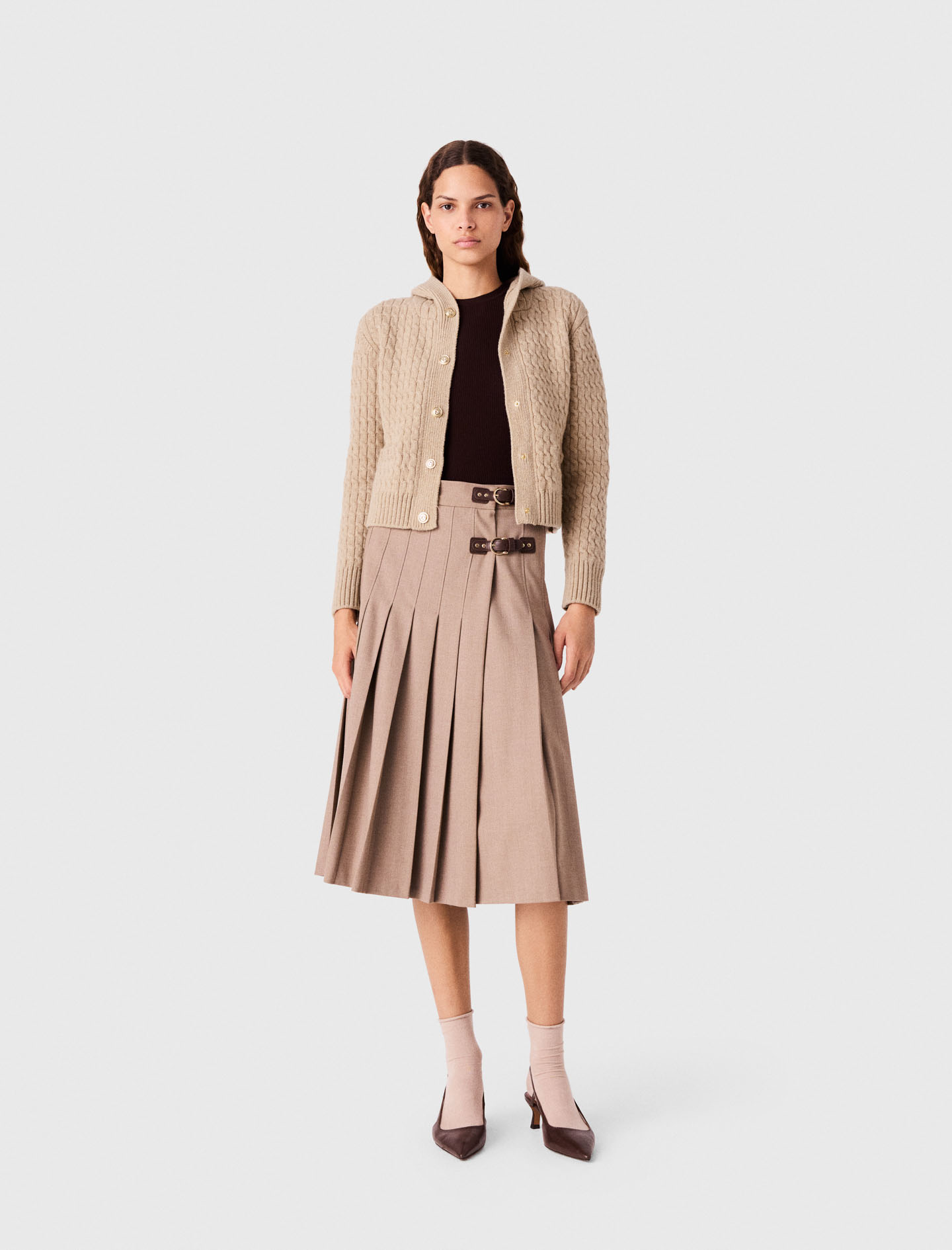 Midi-plisseerock Mit Schnallen - Beige - Größe 32 - Maje