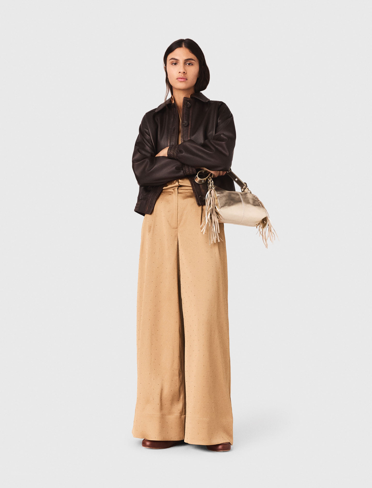 Satinhose Mit Strass - Beige - Größe 34 - Maje