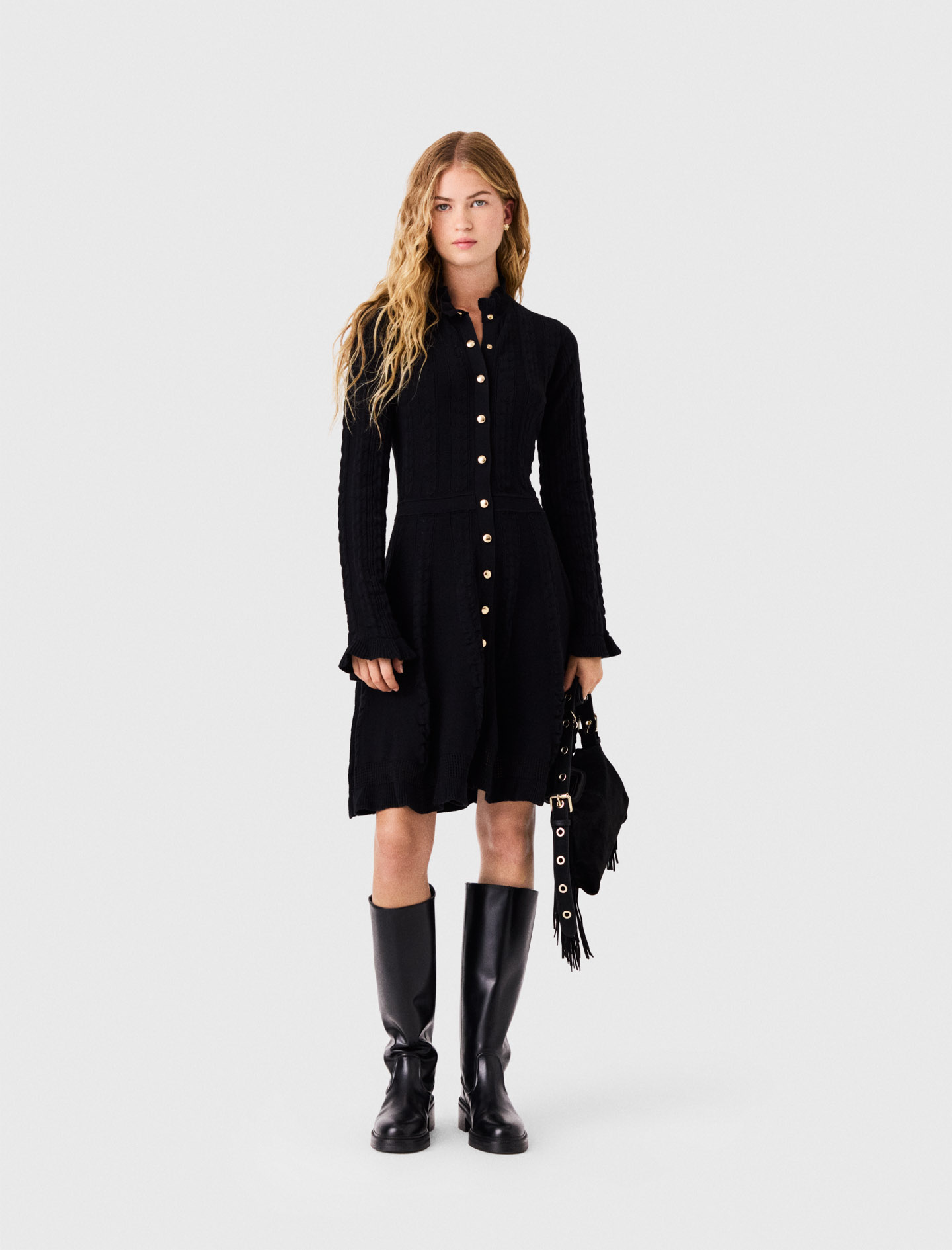 Kurzes Strickkleid Mit Knöpfen - Schwarz - Größe 38 - Maje
