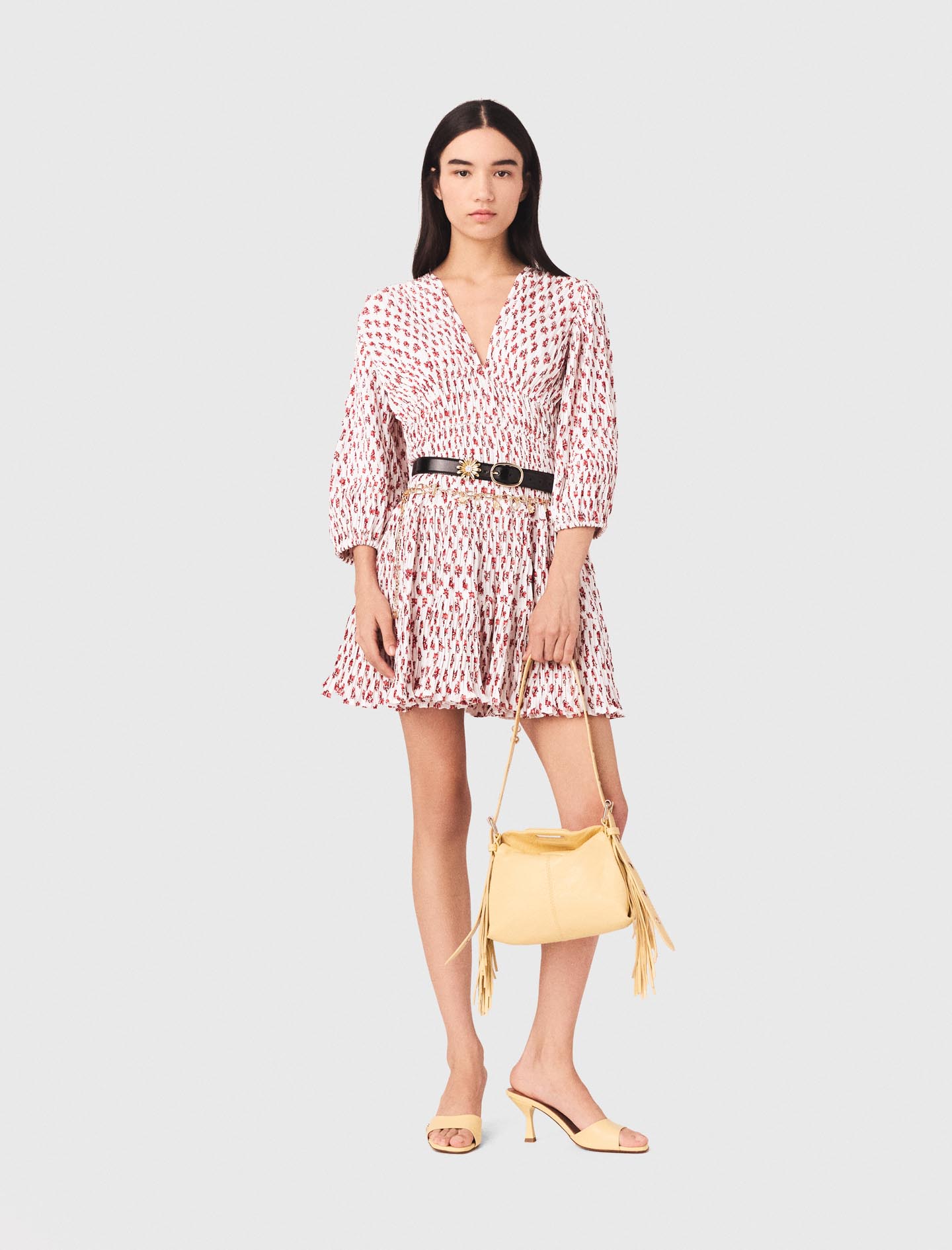 Plissiertes Kleid Mit Print - Rouge Petites Fleurs Print - Größe 32 - Maje
