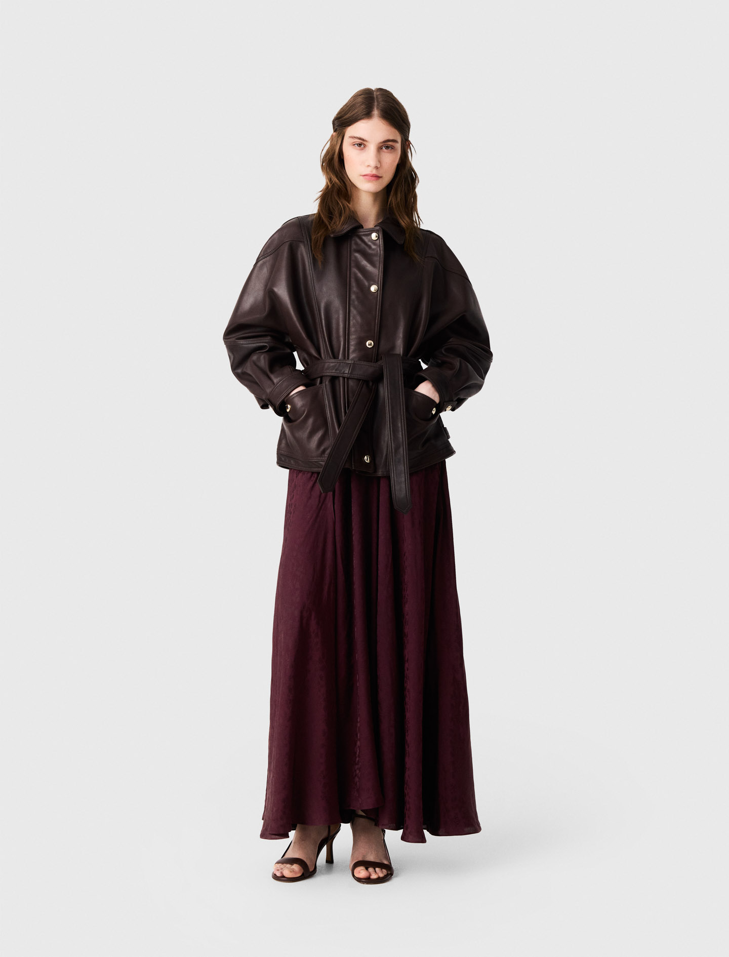 Oversize-lederjacke, Goldknöpfe - Größe 36 - Maje