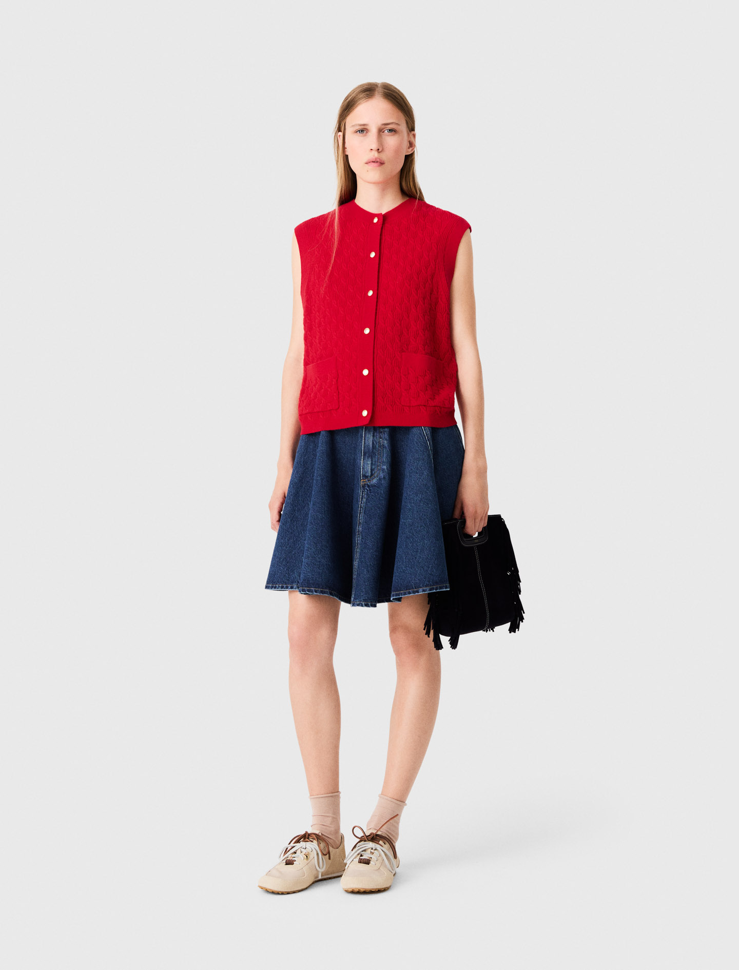 Ärmelloses Stricktop - Rot - Größe 36 - Maje