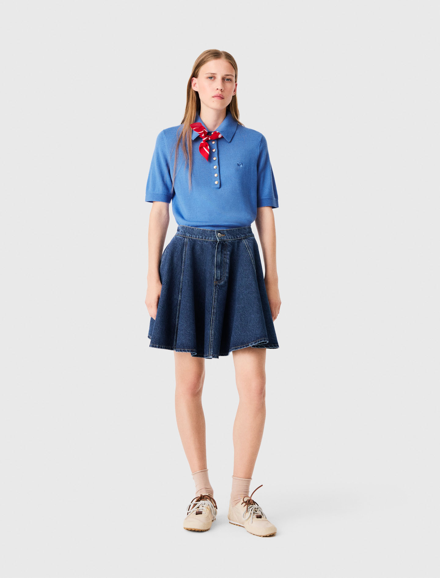 Kurzer Ausgestellter Jeansrock - Blau - Größe 34 - Maje