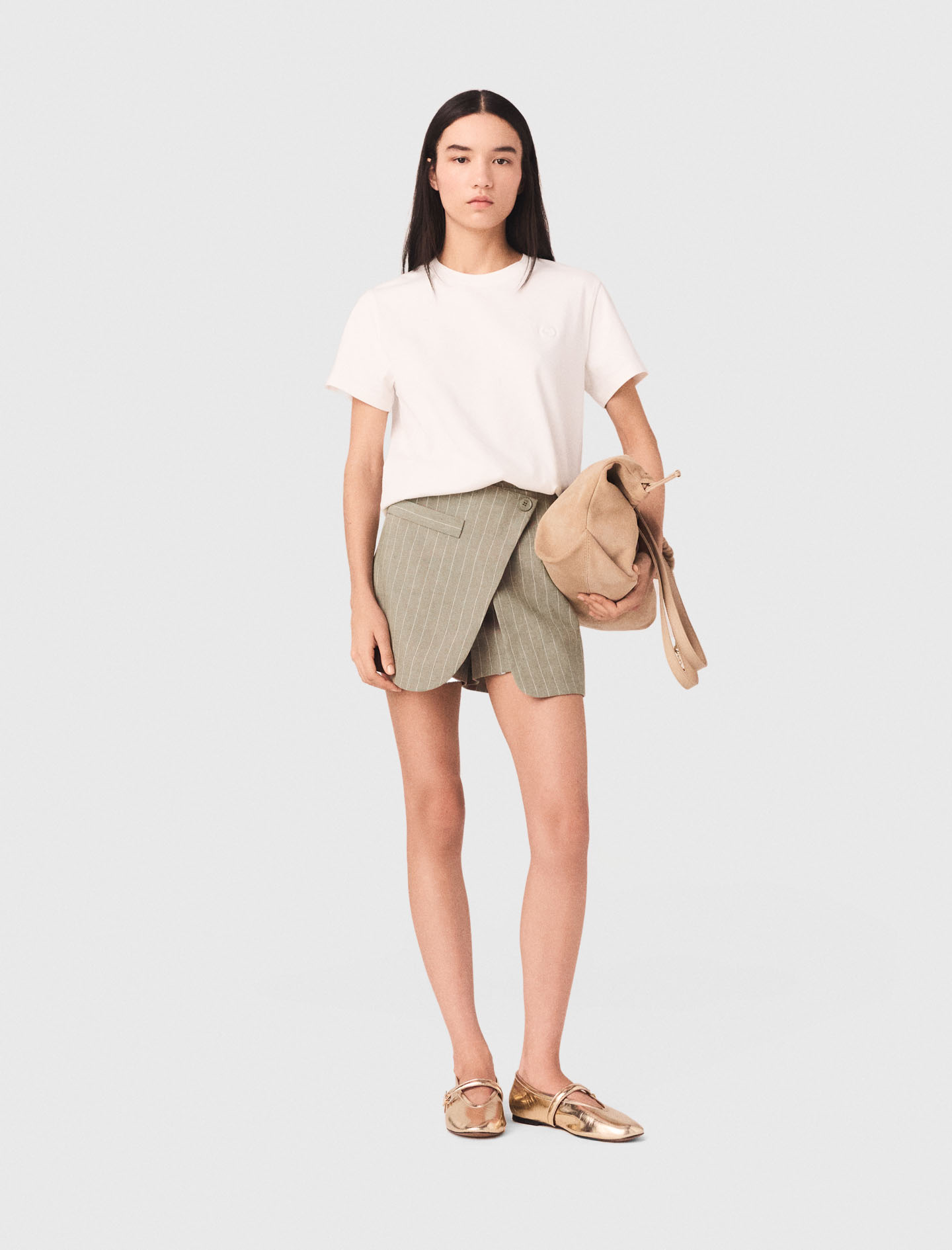 Trompe-l'œil-shorts Leinenmischung - Khaki - Größe 38 - Maje