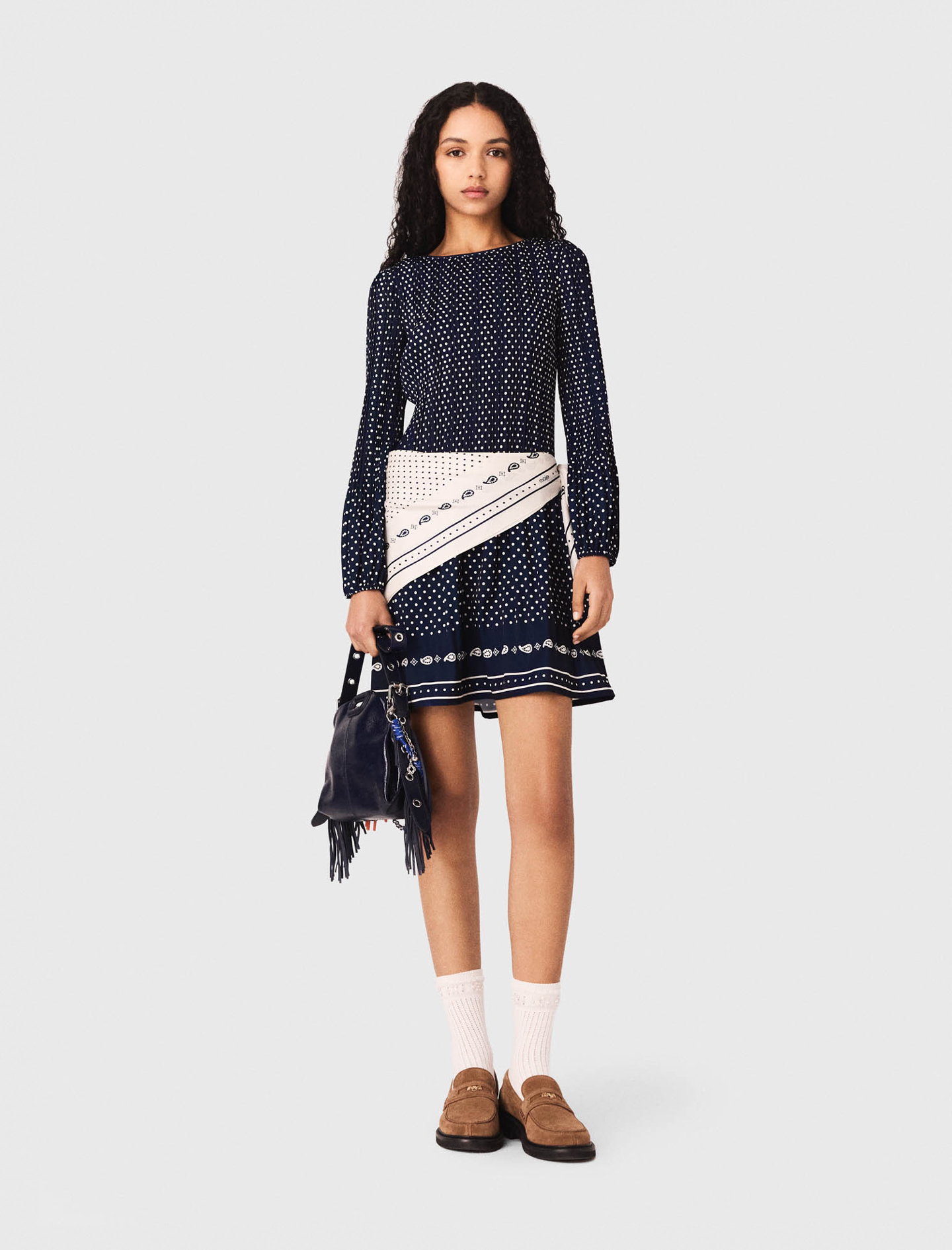 Plissiertes Kleid Mit Print - Marine Pois Bandana Print - Größe 38 - Maje