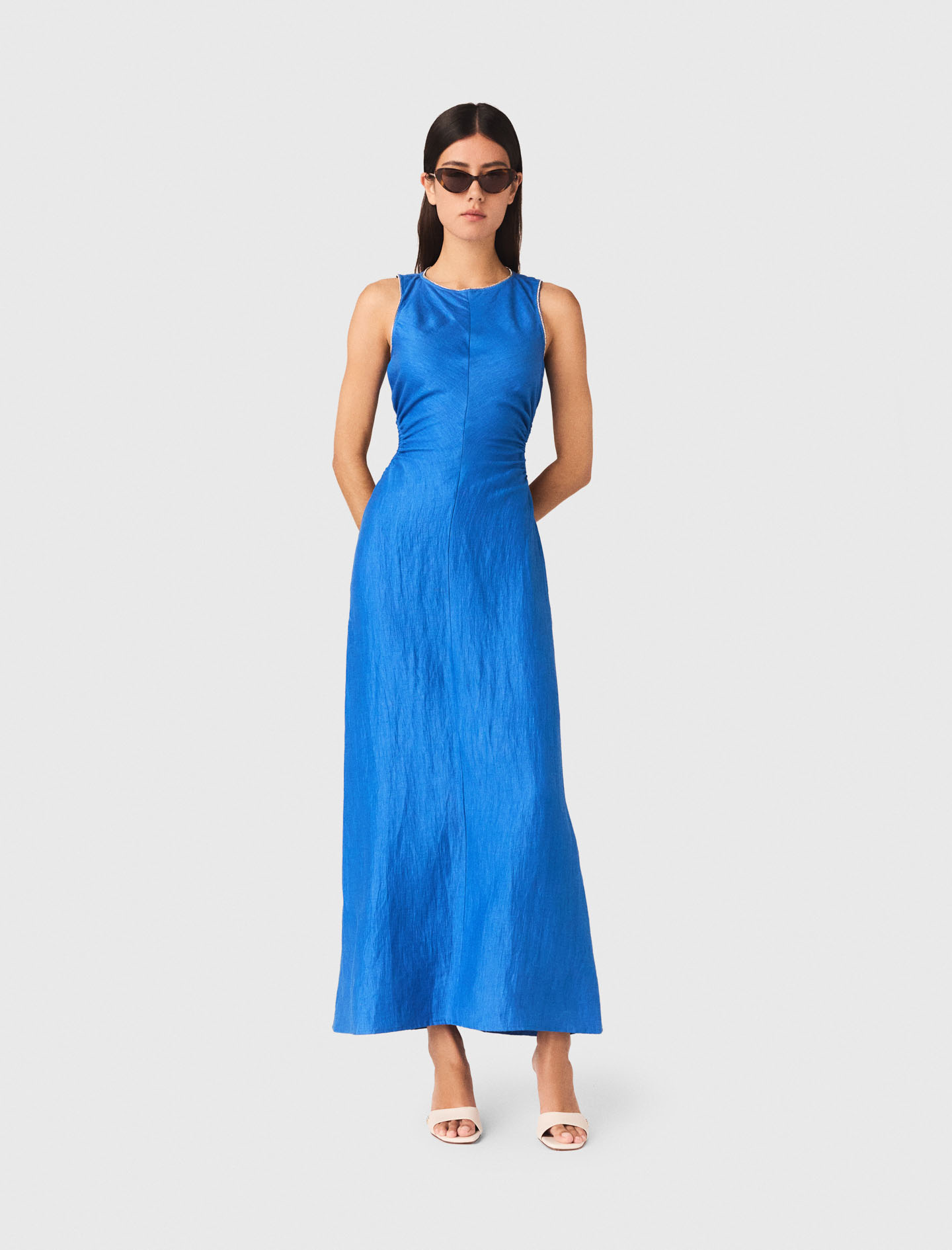 Rückenfreies Leinenmix-midikleid - Blau - Größe 34 - Maje