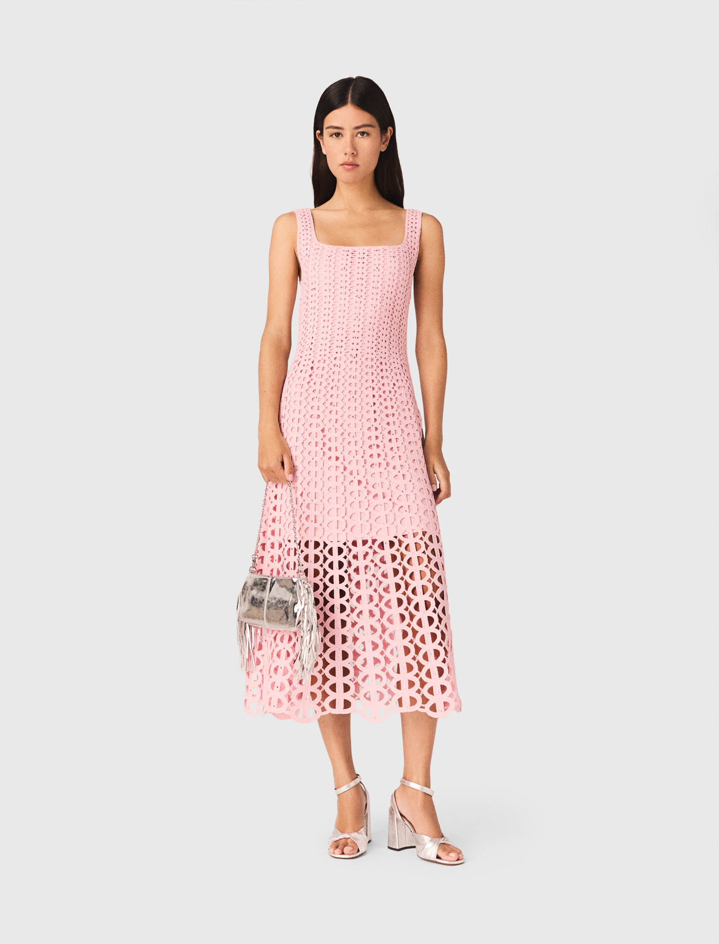 Gehäkeltes Midikleid Mit Strass - Rosa - Größe 34 - Maje