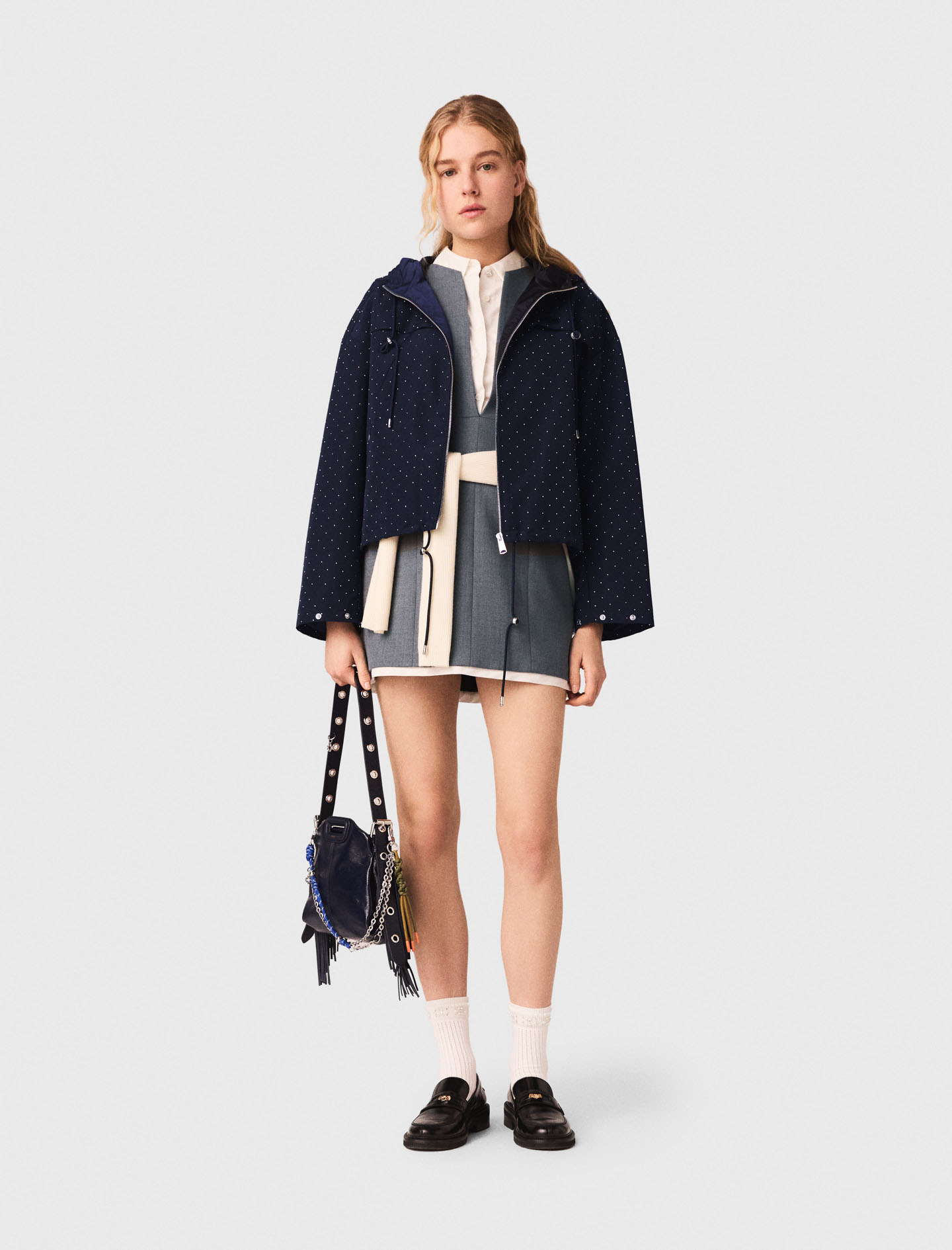 Windjacke Mit Strass Und Kapuze - Marineblau - Größe 40 - Maje