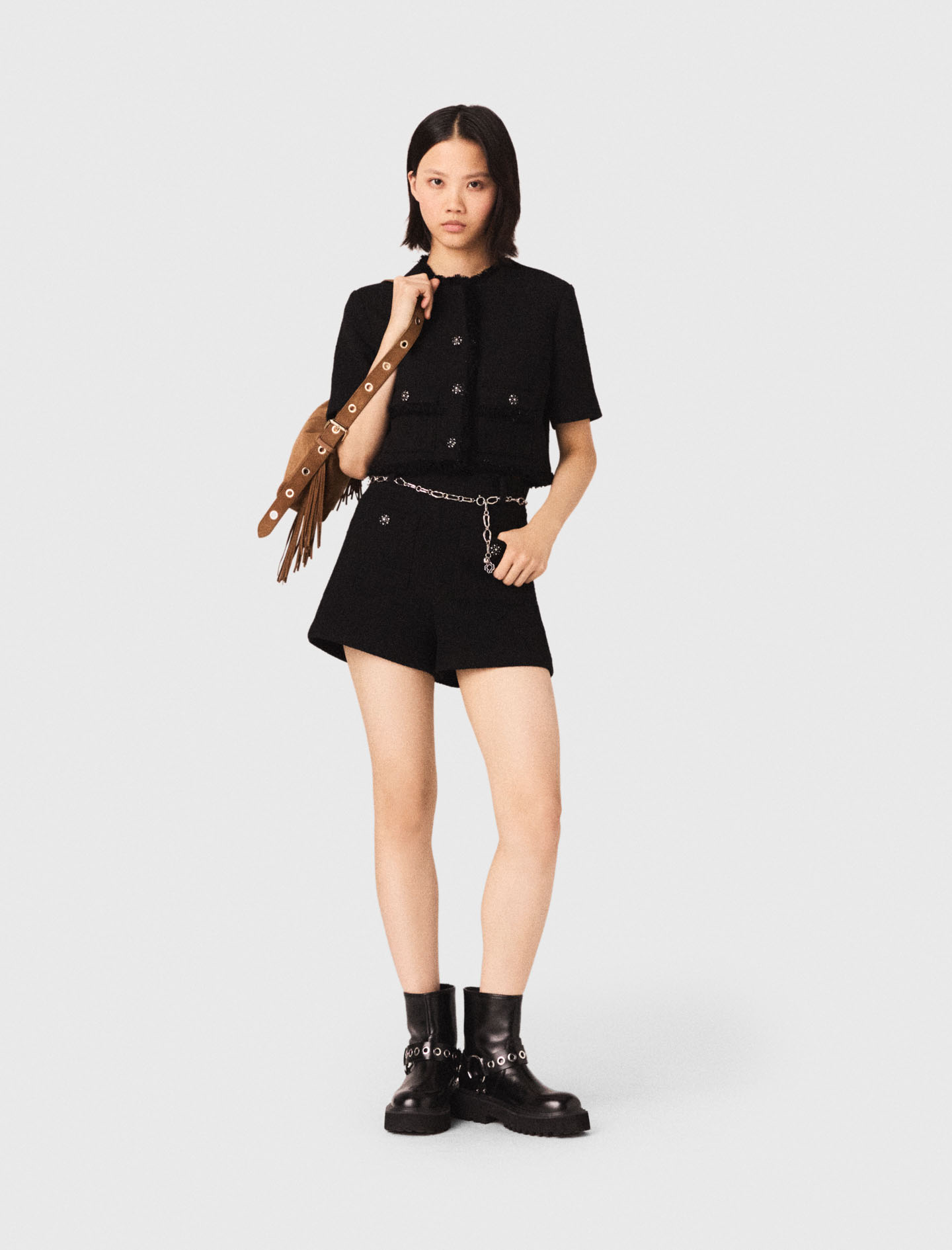 Glänzende Tweed-shorts - Schwarz - Größe 32 - Maje