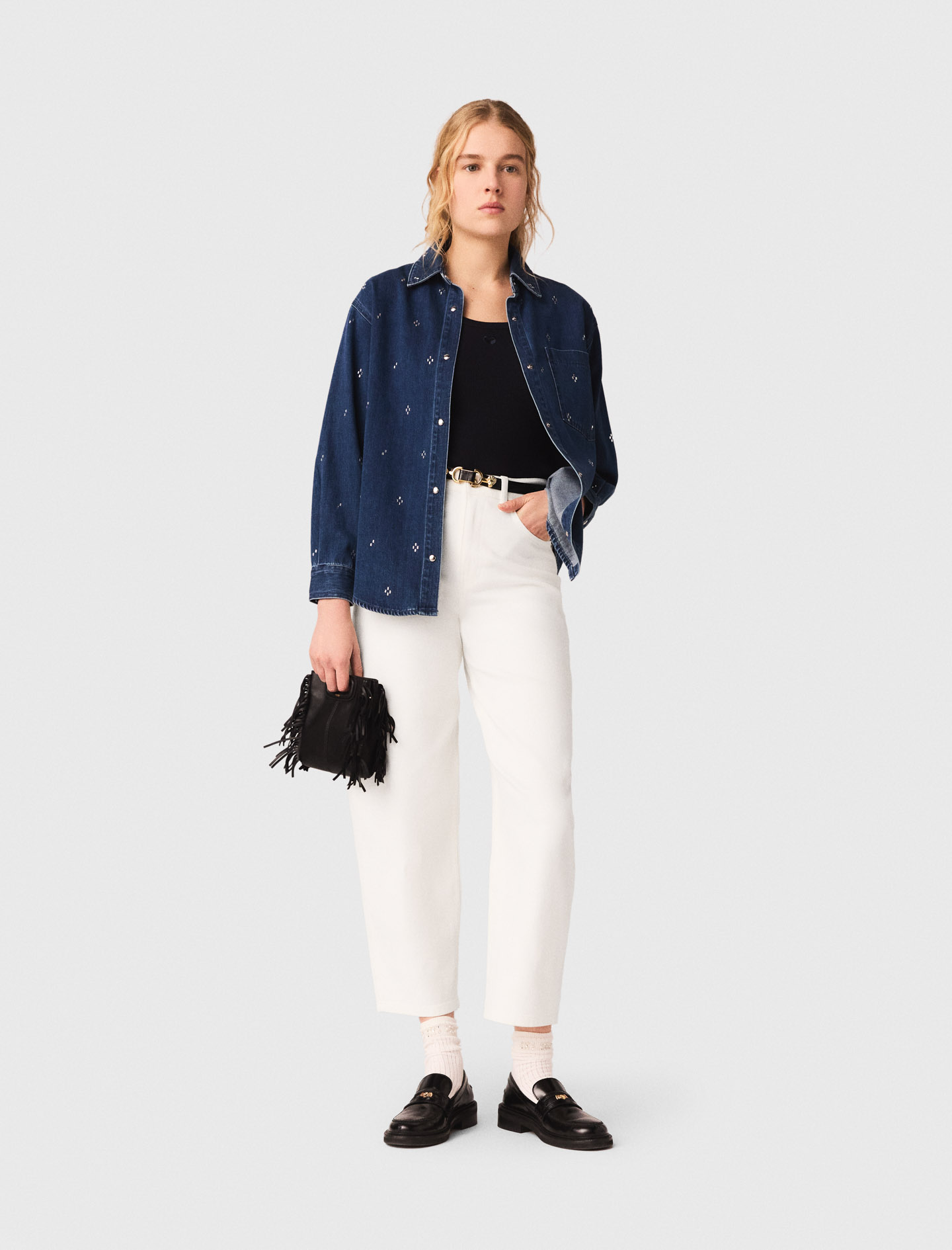 Jeanshemd Mit Strass - Blau - Größe 32 - Maje