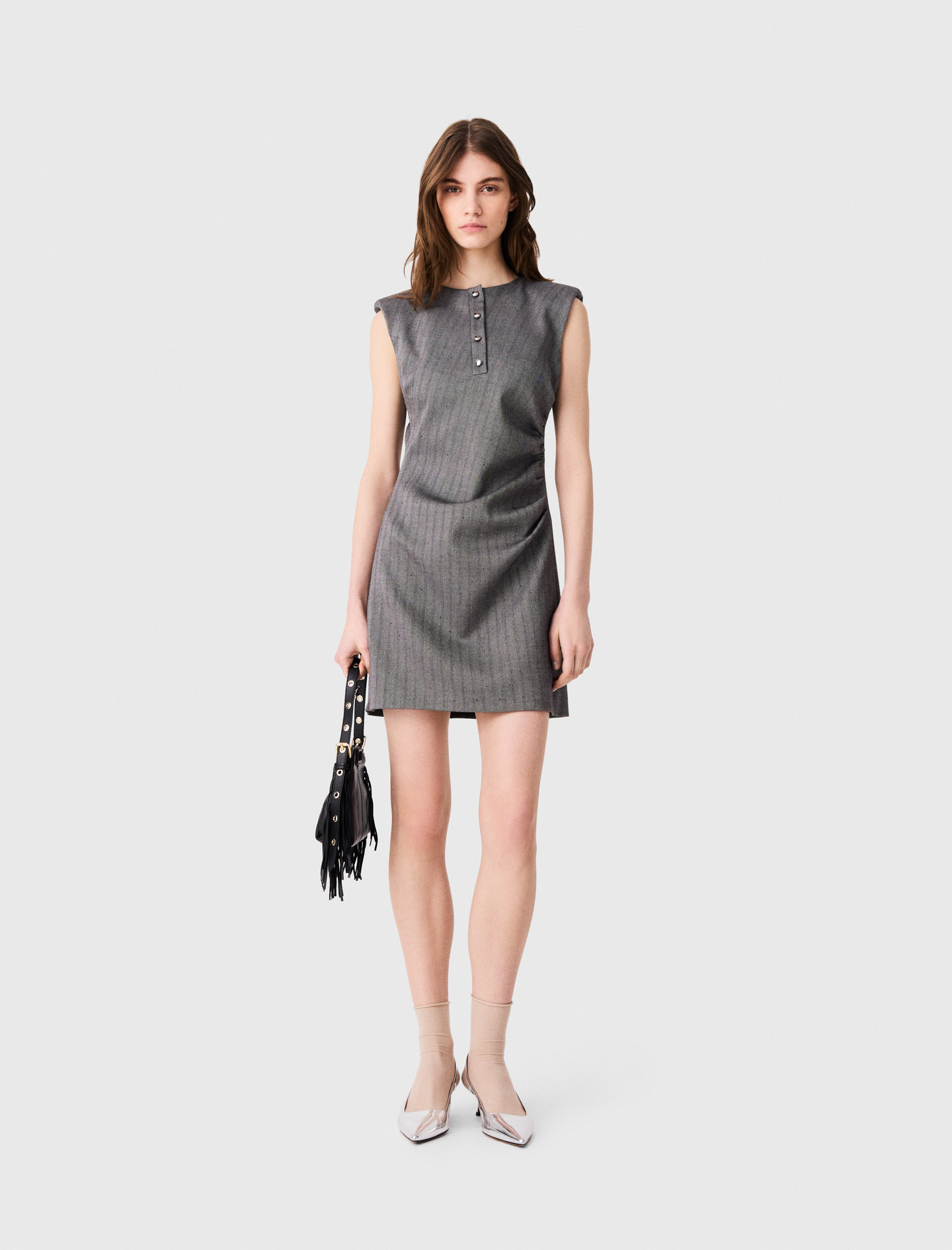 Kurzes Blazerkleid Mit Strass - Grau - Größe 38 - Maje