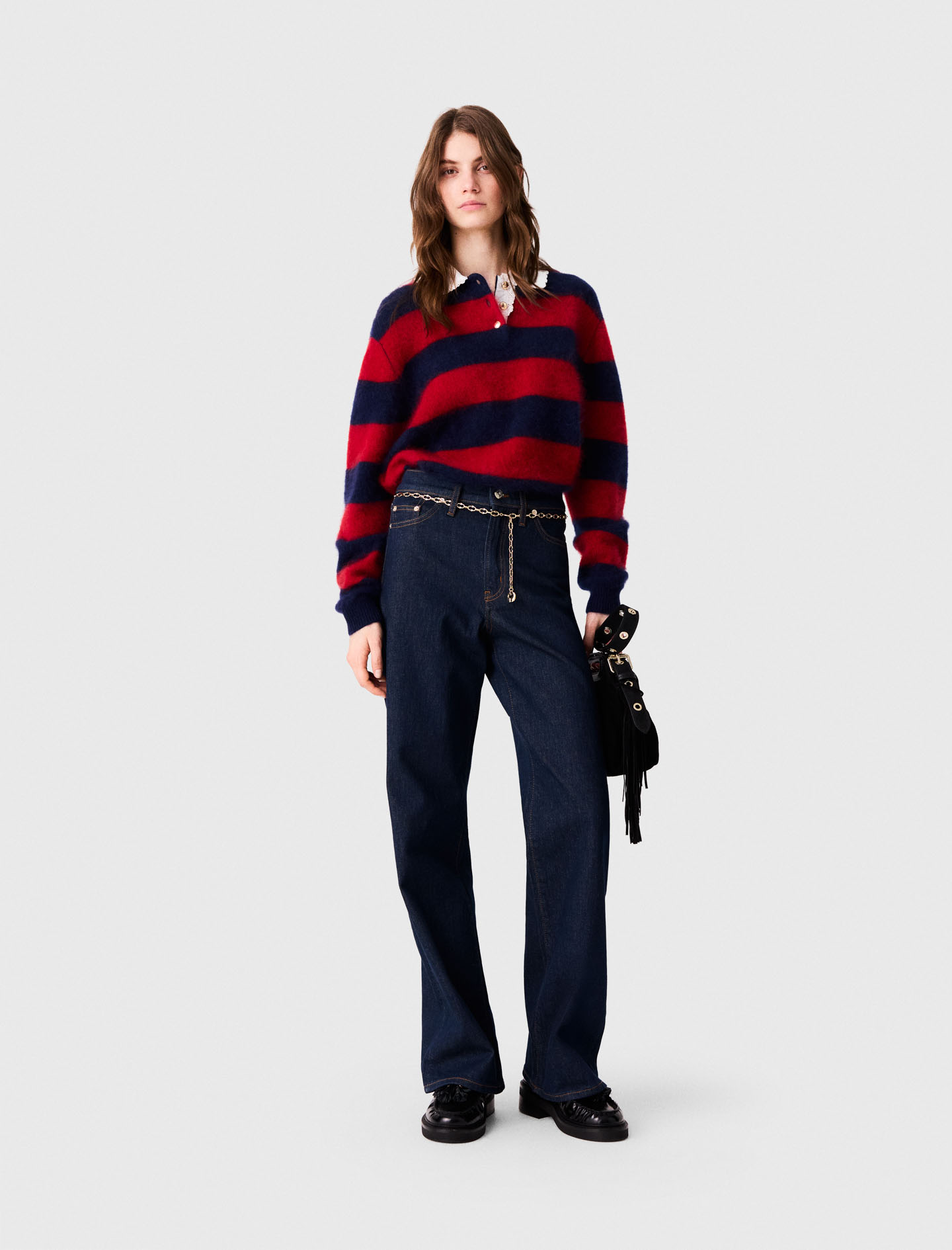 Weite Jeans Mit Kettengürtel - Marineblau - Größe 36 - Maje
