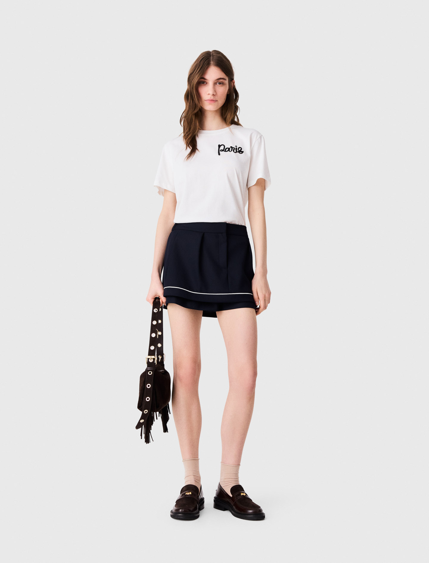 T-Shirt Mit Gesticktem Paris-logo - Weiß - Größe 38 - Maje
