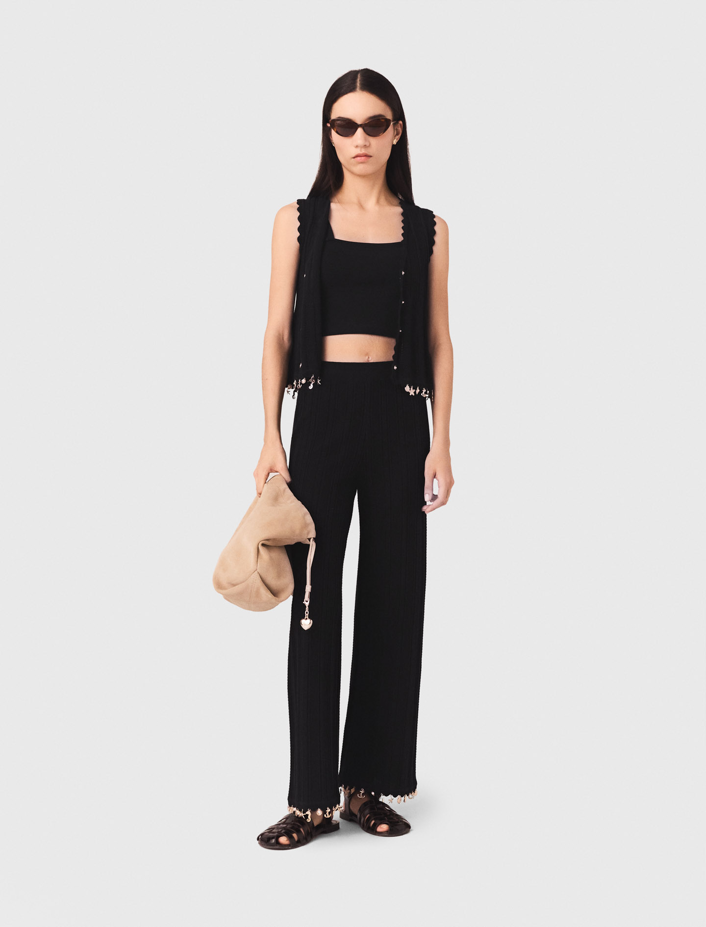 Strickhose Mit Schmuck - Schwarz - Größe 34 - Maje