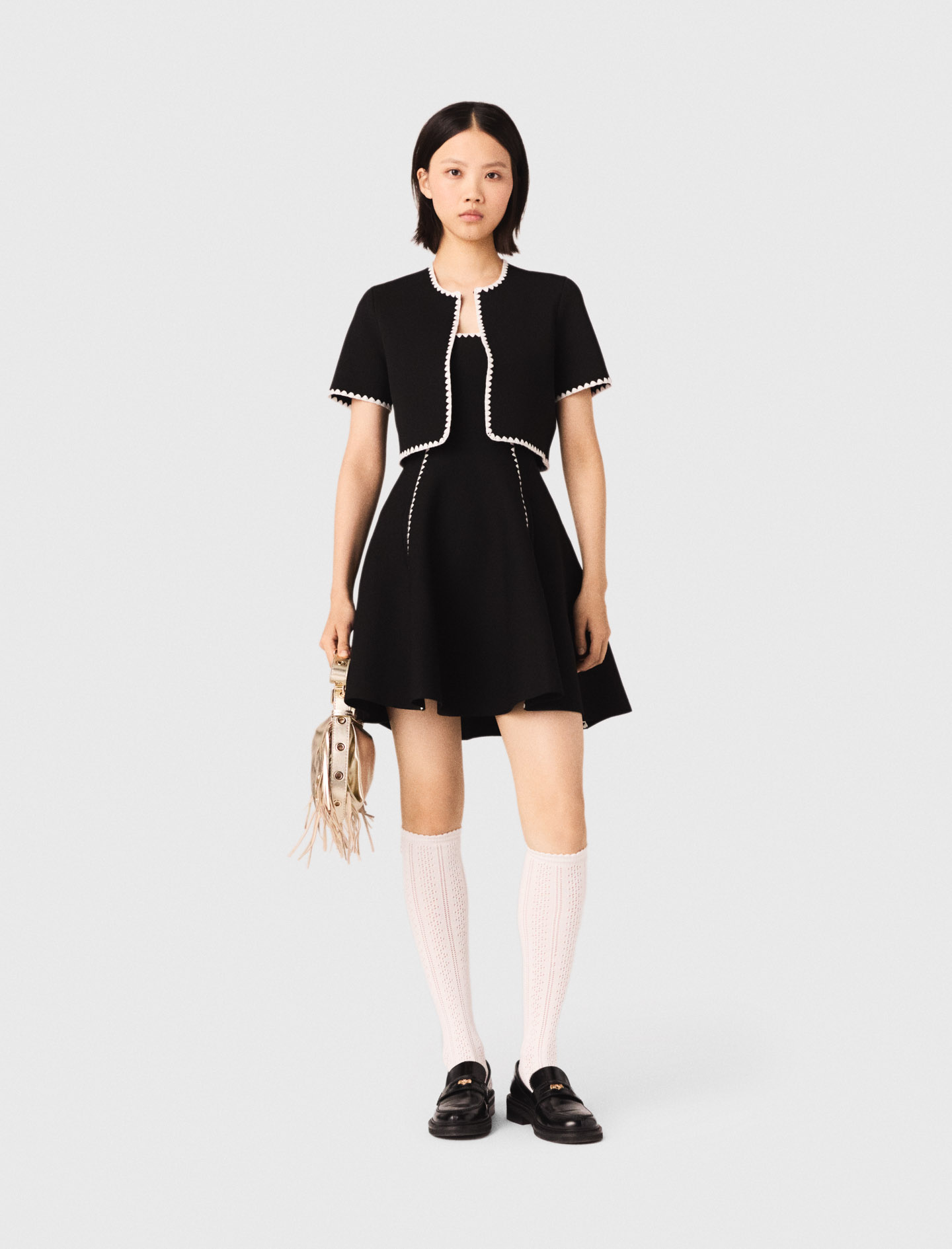 Kurzer Cardigan Mit Ziernähten - Schwarz - Größe 38 - Maje