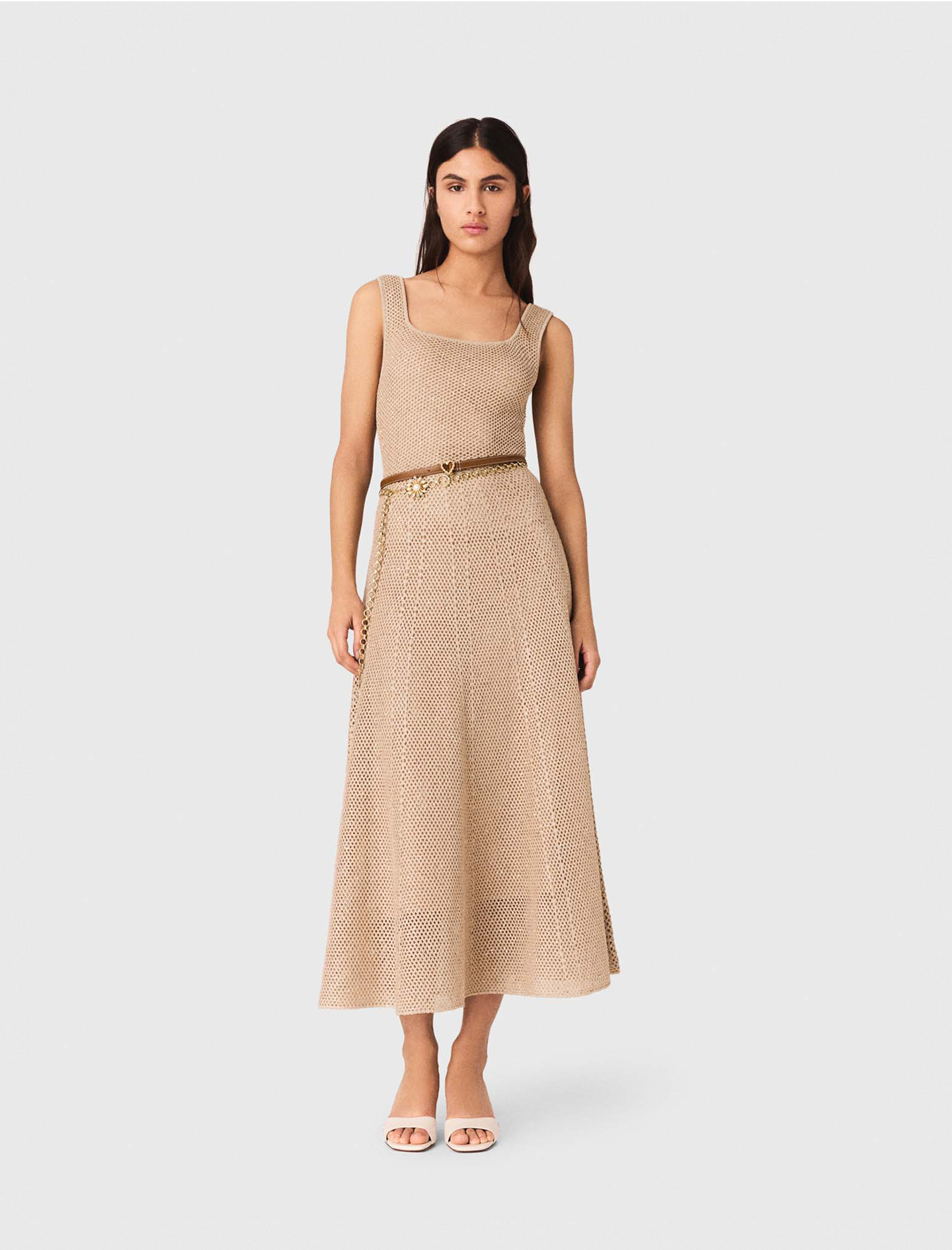 Langes Strickkleid Mit Strass - Nude - Größe 32 - Maje