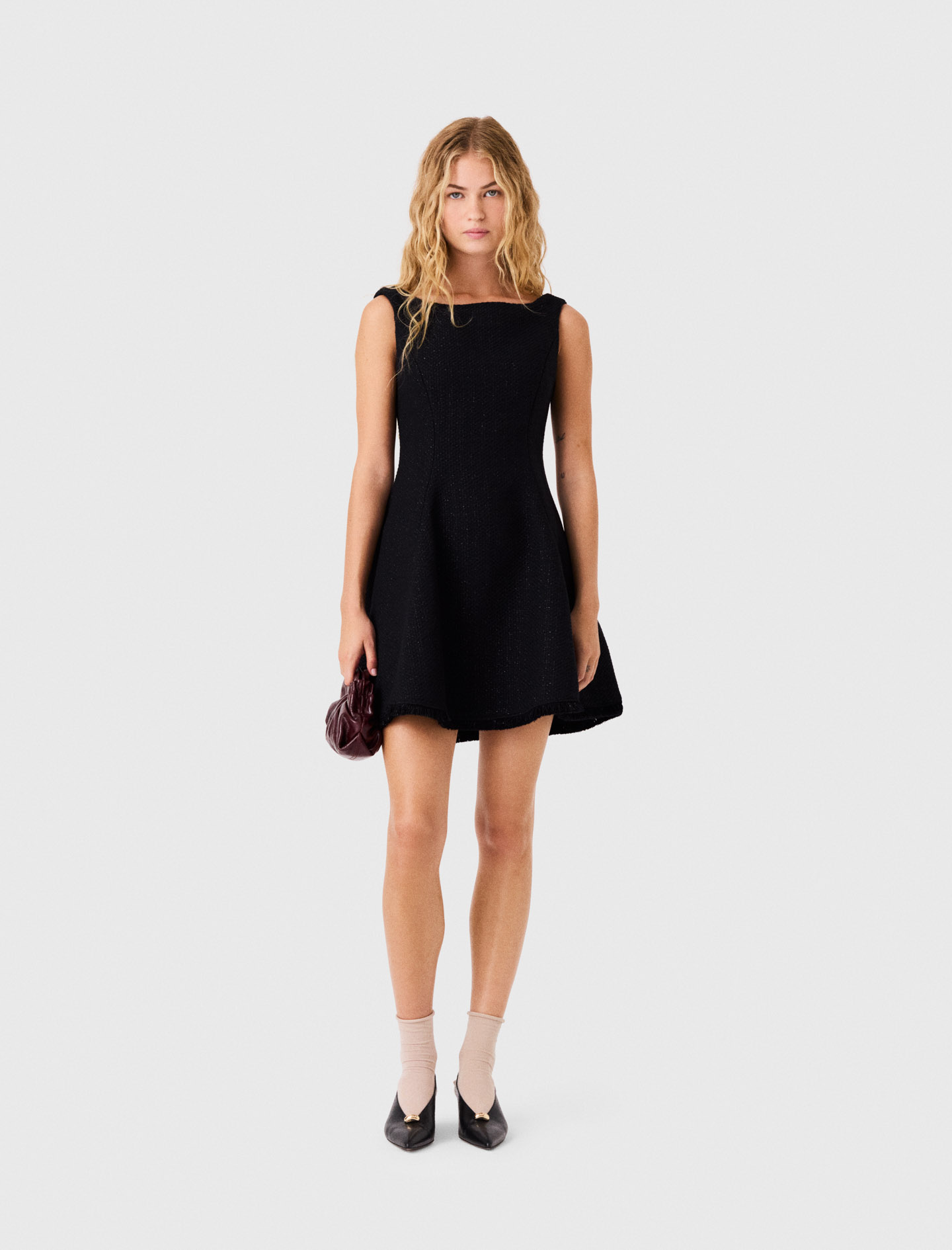 Kurzes Tweedkleid Mit Fransen - Schwarz - Größe 38 - Maje
