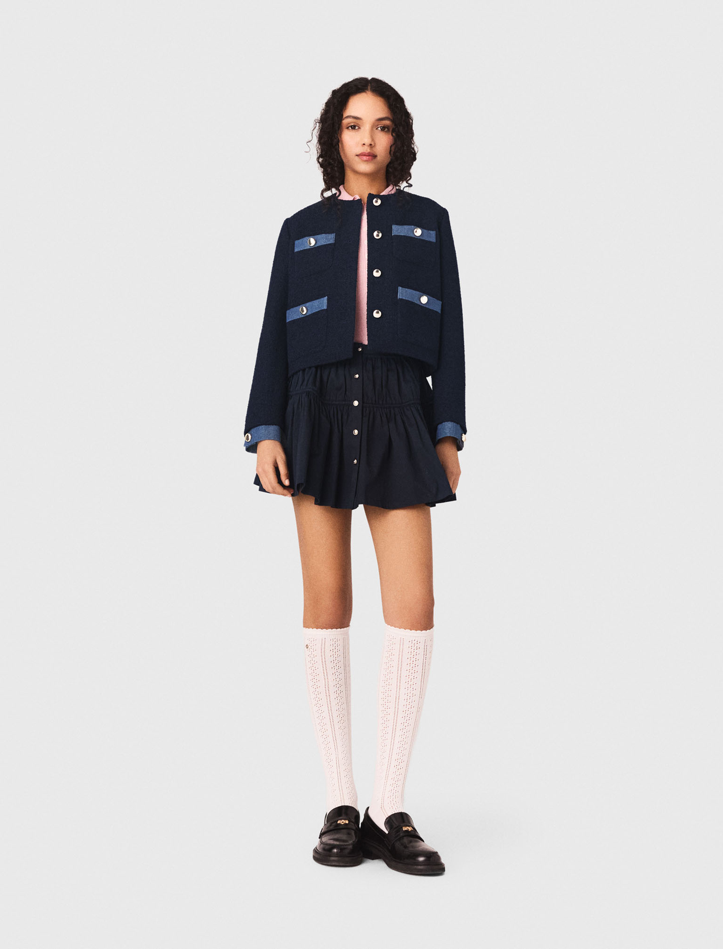 Tweedjacke Mit Denim-borten - Marineblau - Größe 34 - Maje