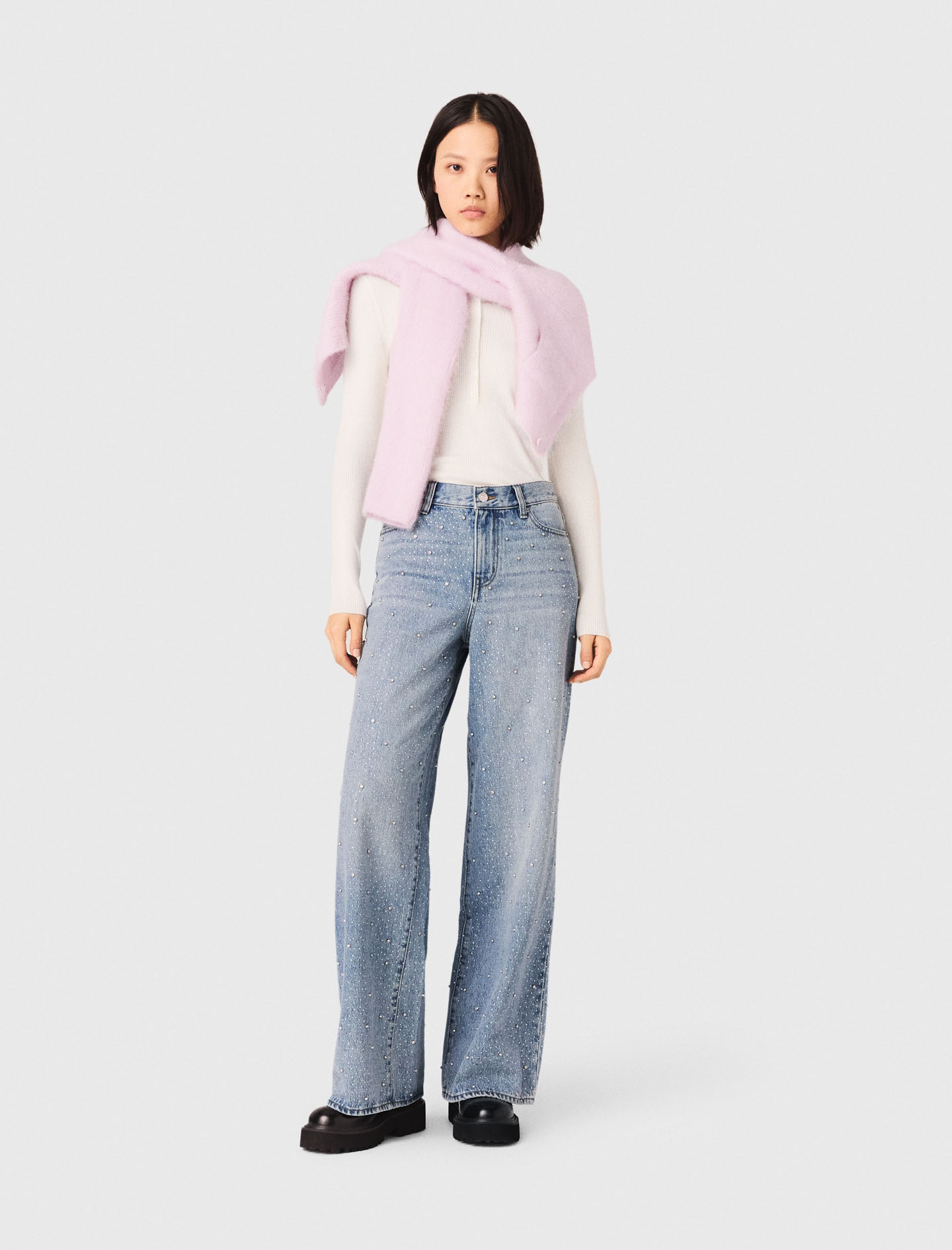 Weite Jeans Mit Strass Allover - Blau - Größe 40 - Maje