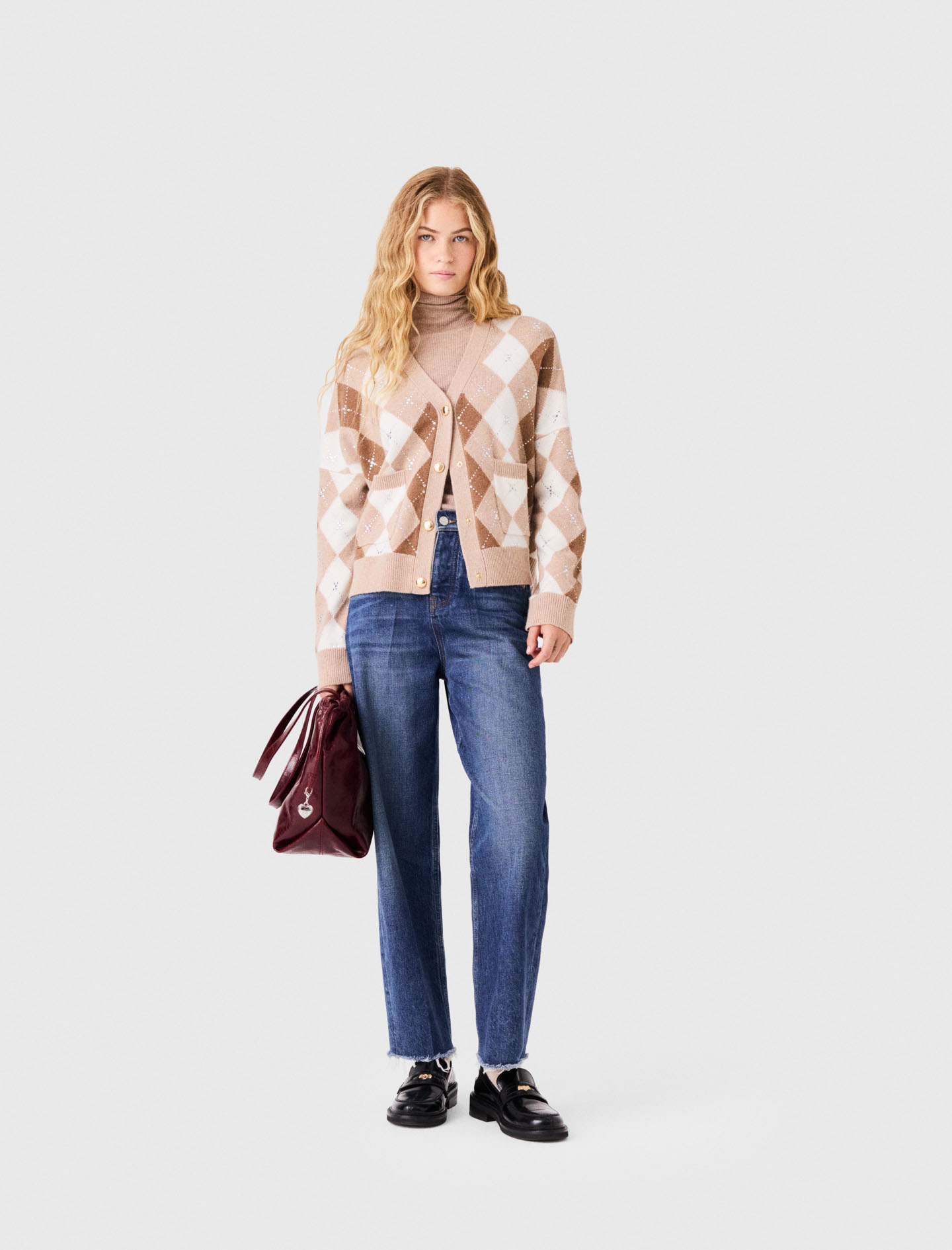 Cardigan Mit Strass-argyle-muster - Beige - Größe 36 - Maje