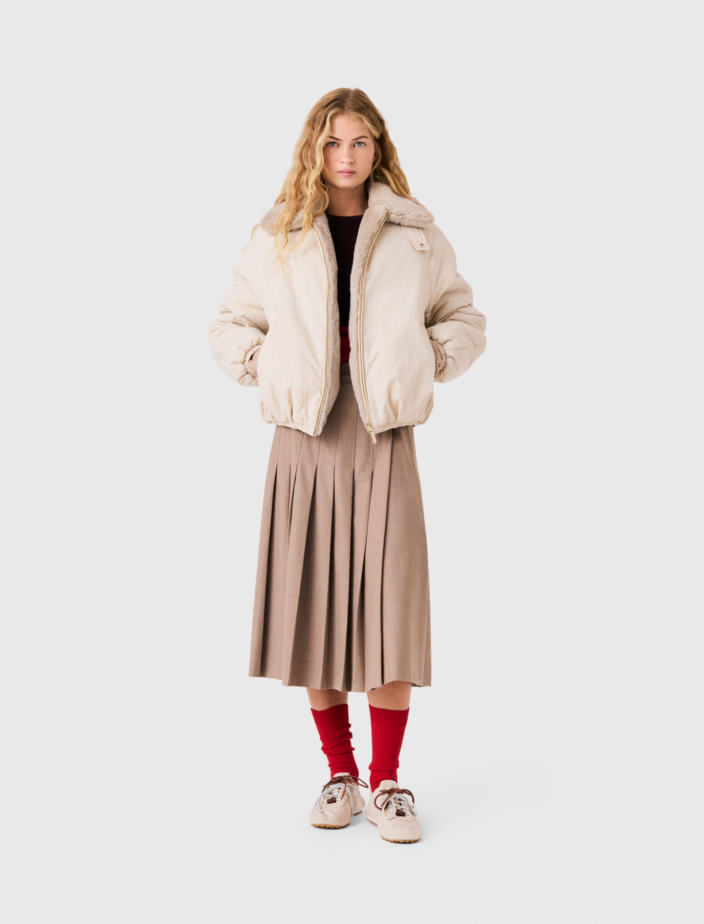 Wende-daunenjacke Aus Kunstpelz - Beige - Größe 40 - Maje
