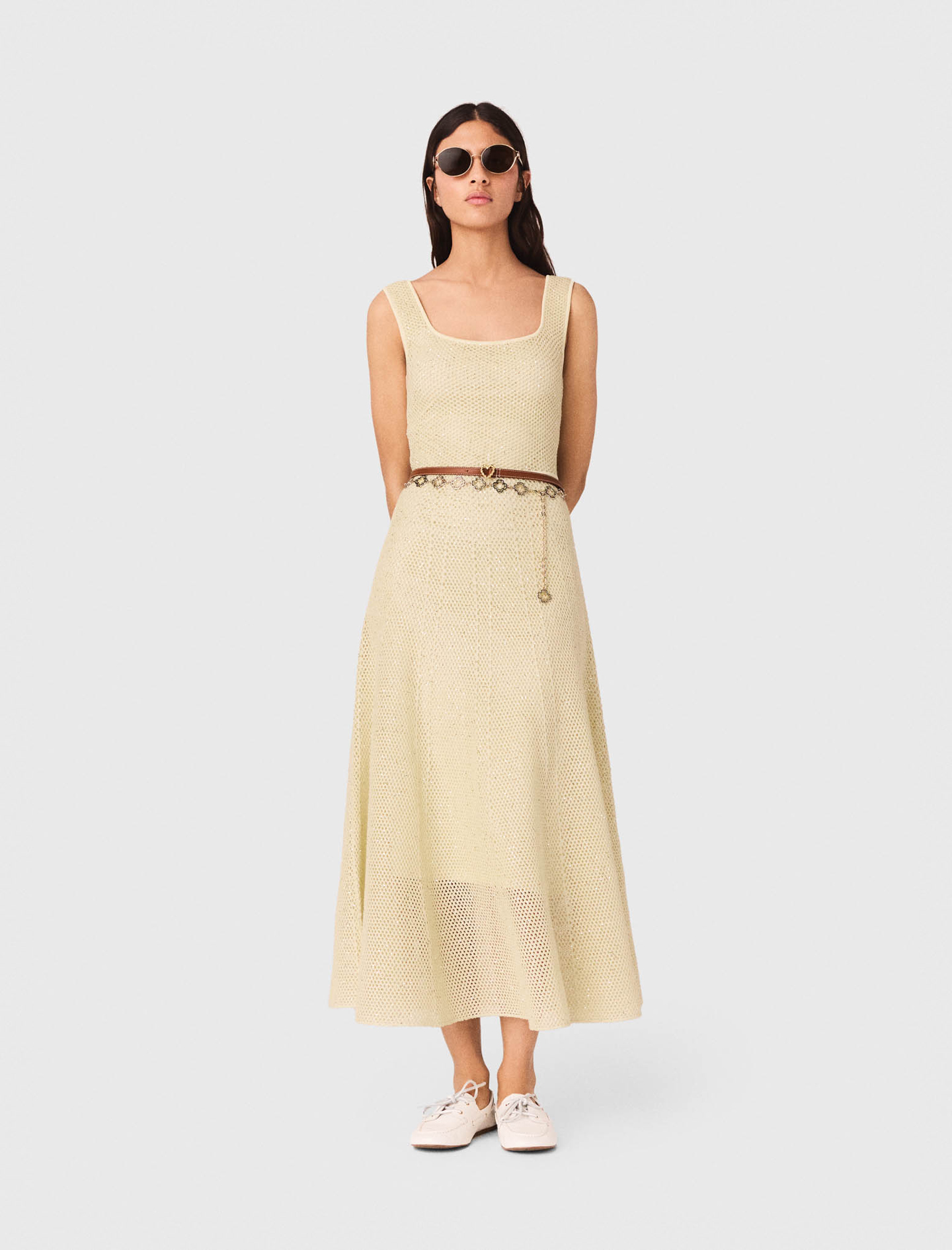 Langes Strickkleid Mit Strass - Gelb - Größe 32 - Maje