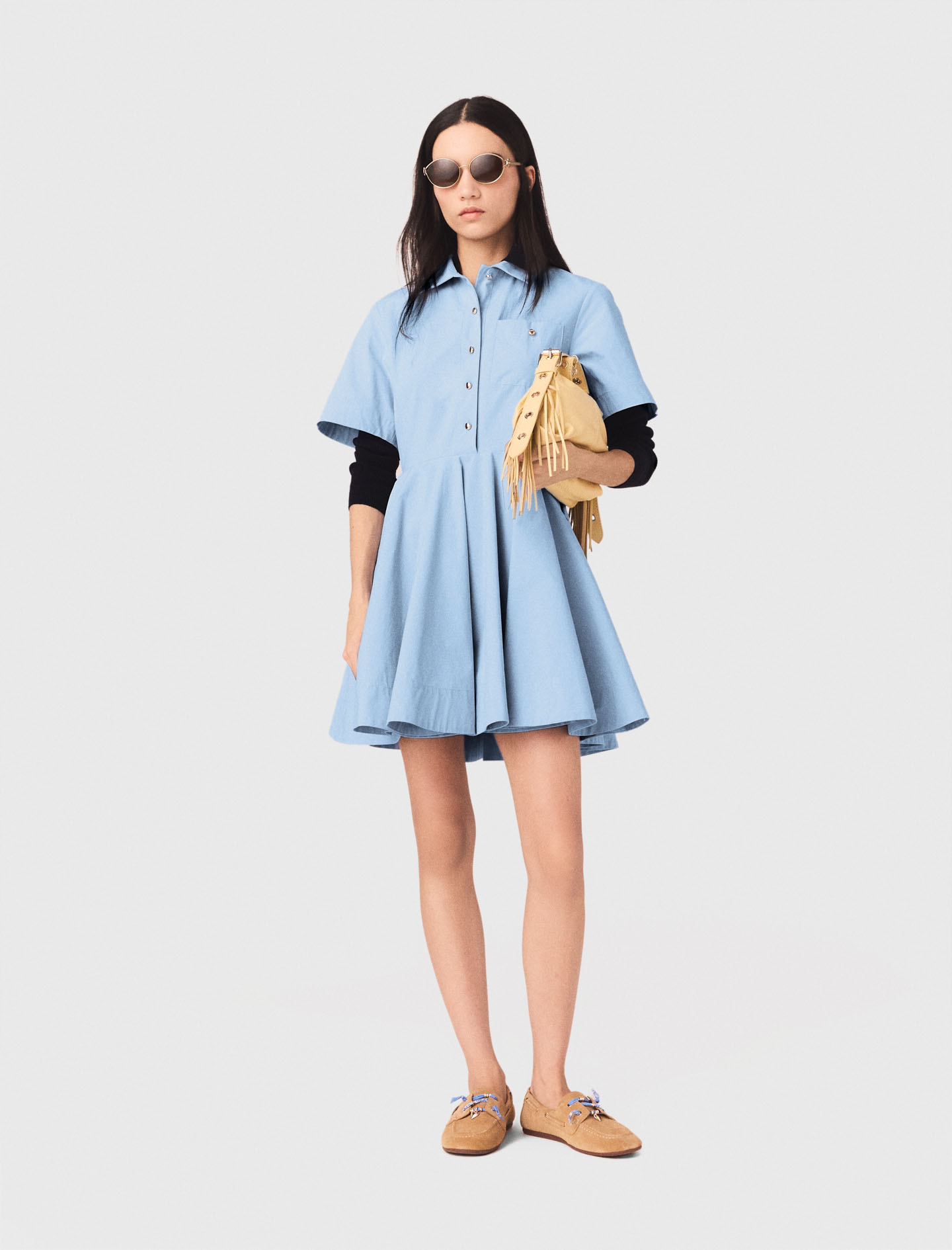 Ausgestelltes Hemdblusenkleid - Blau - Größe 36 - Maje
