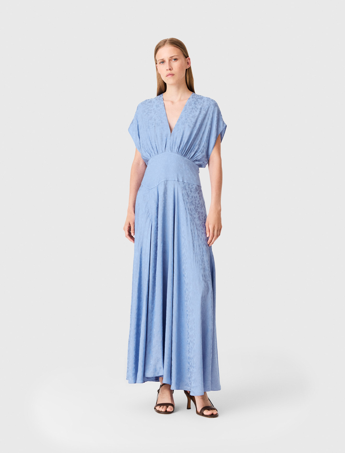 Langes Bedrucktes Jacquardkleid - Blau - Größe 34 - Maje